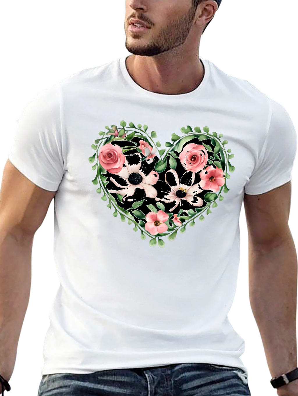 Floral Heart Graphic Tee - Black