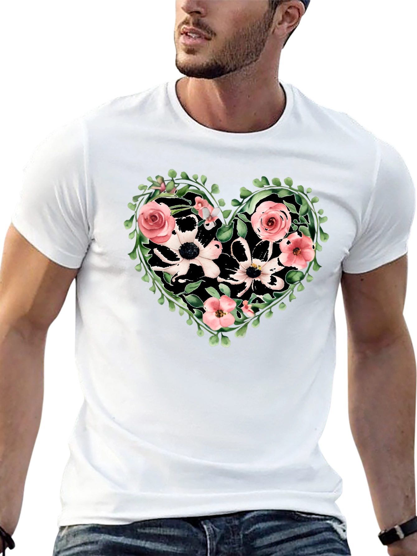 Floral Heart Graphic Tee - Black