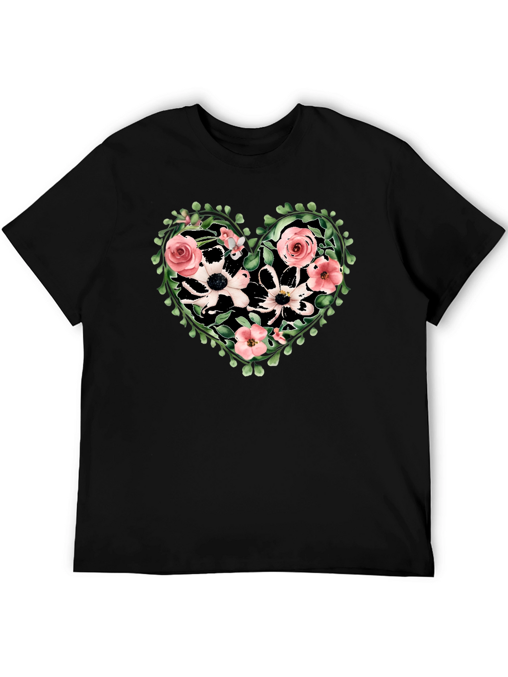 Floral Heart Graphic Tee - Black