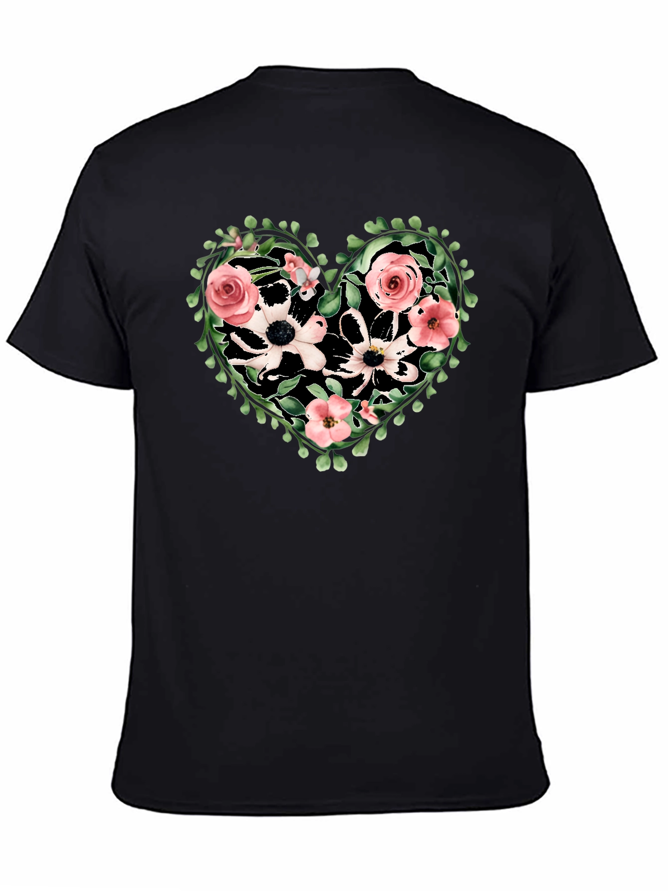Floral Heart Graphic Tee - Black