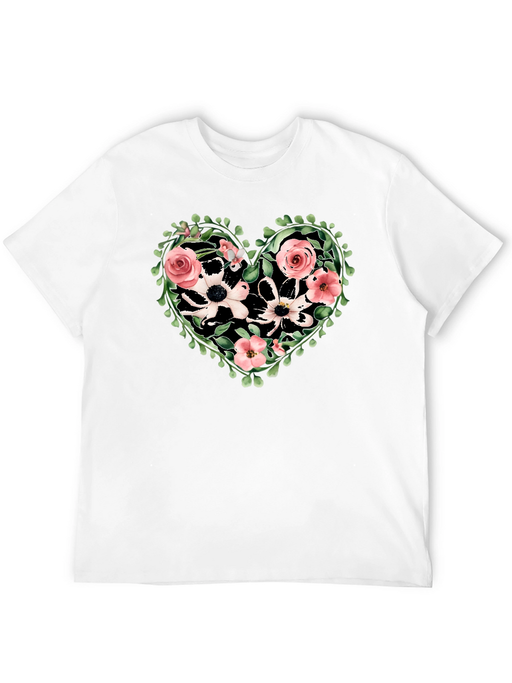 Floral Heart Graphic Tee - Black