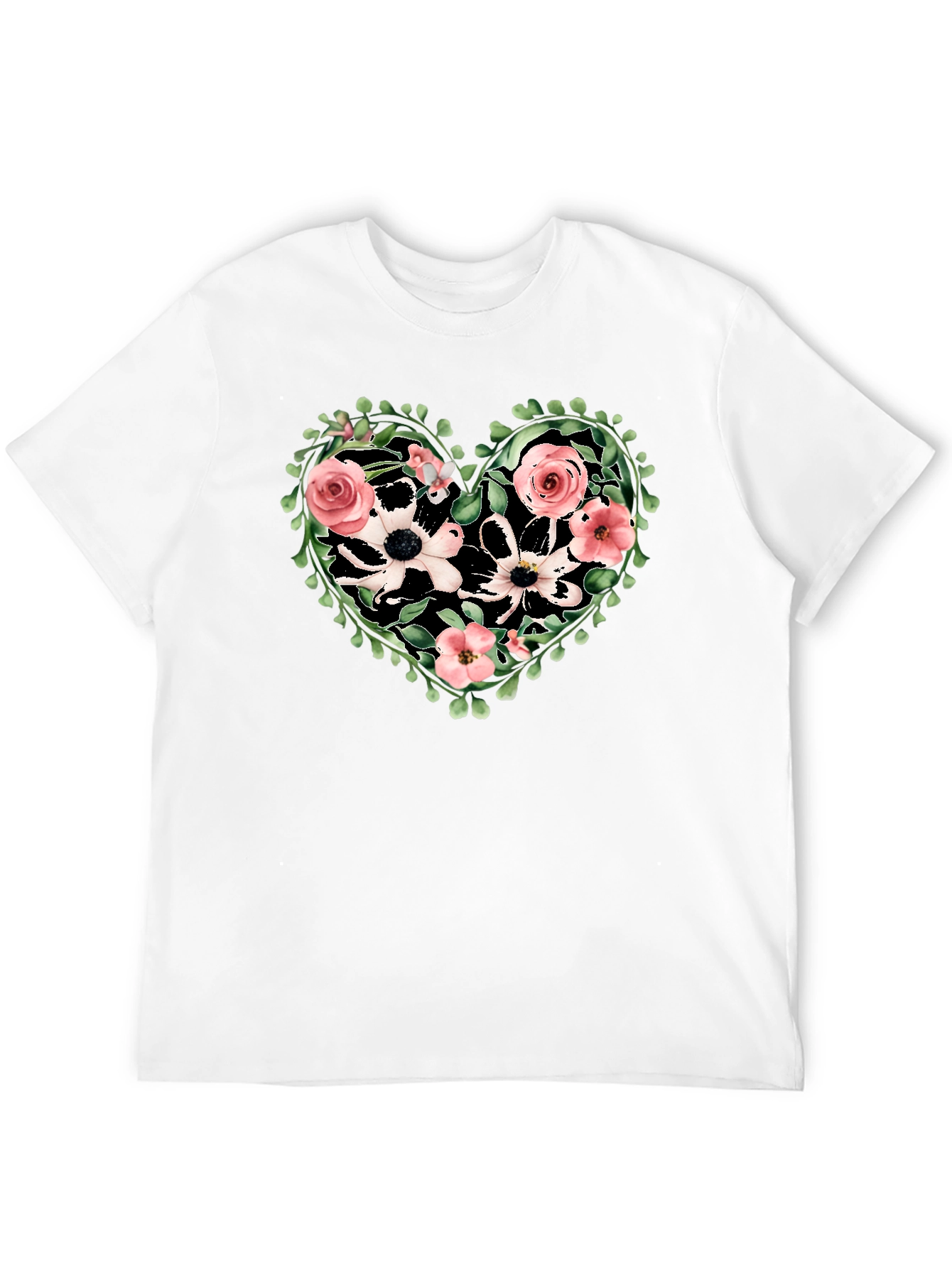 Floral Heart Graphic Tee - Black