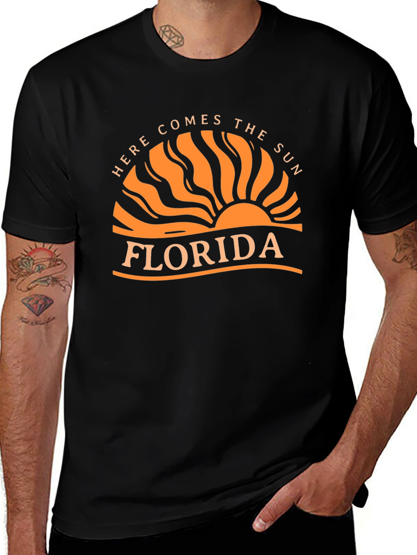 Florida Here Comes the Sun Graphic Tee - Black Cotton Shirt