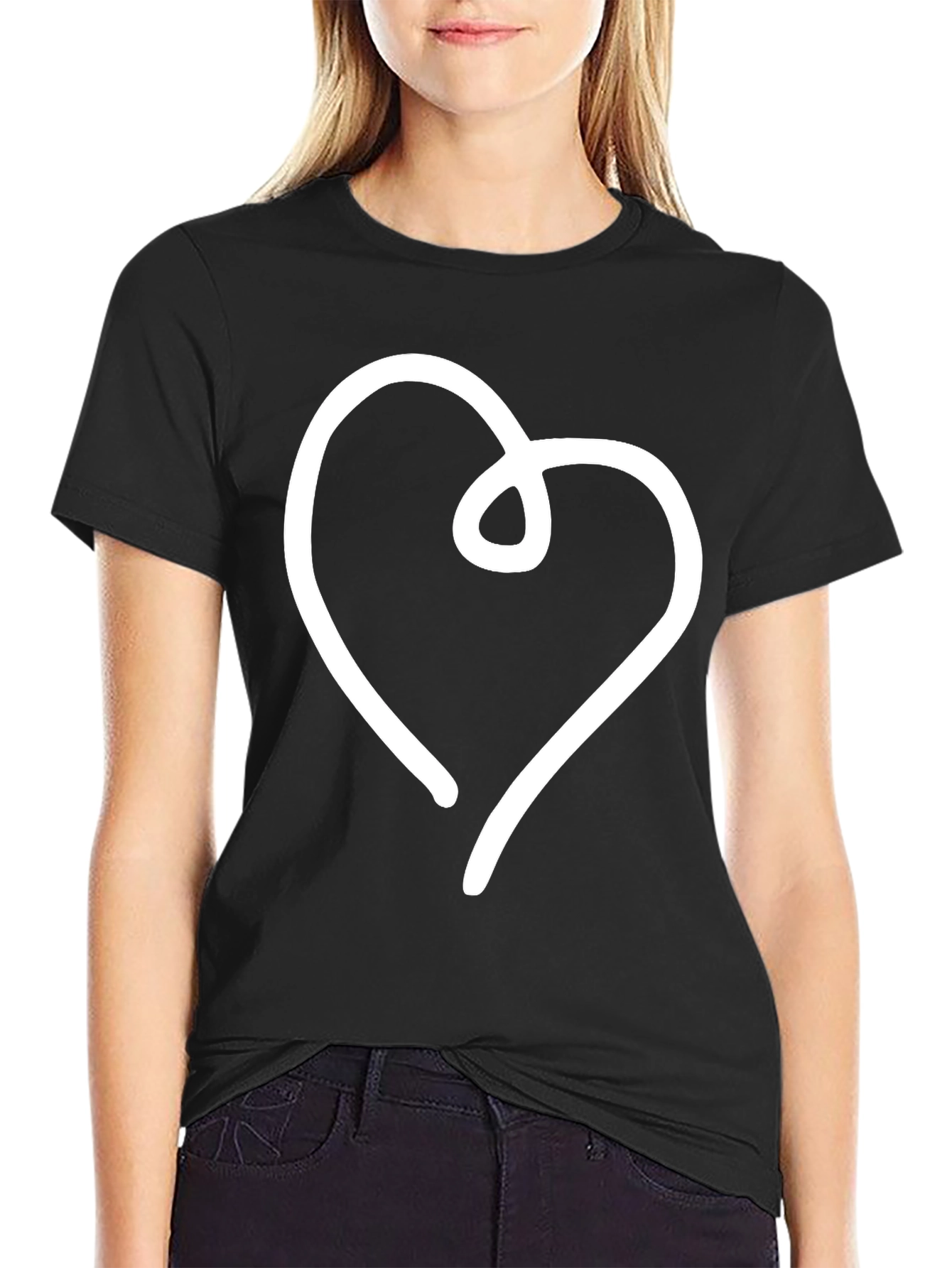 Simple Heart Graphic Black T-Shirt