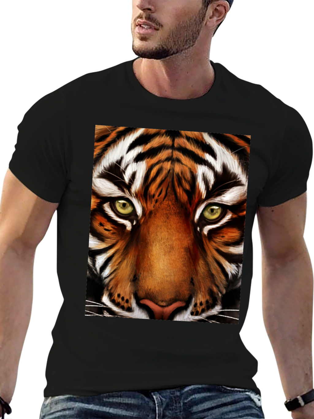 Tiger Face Graphic Black T-Shirt