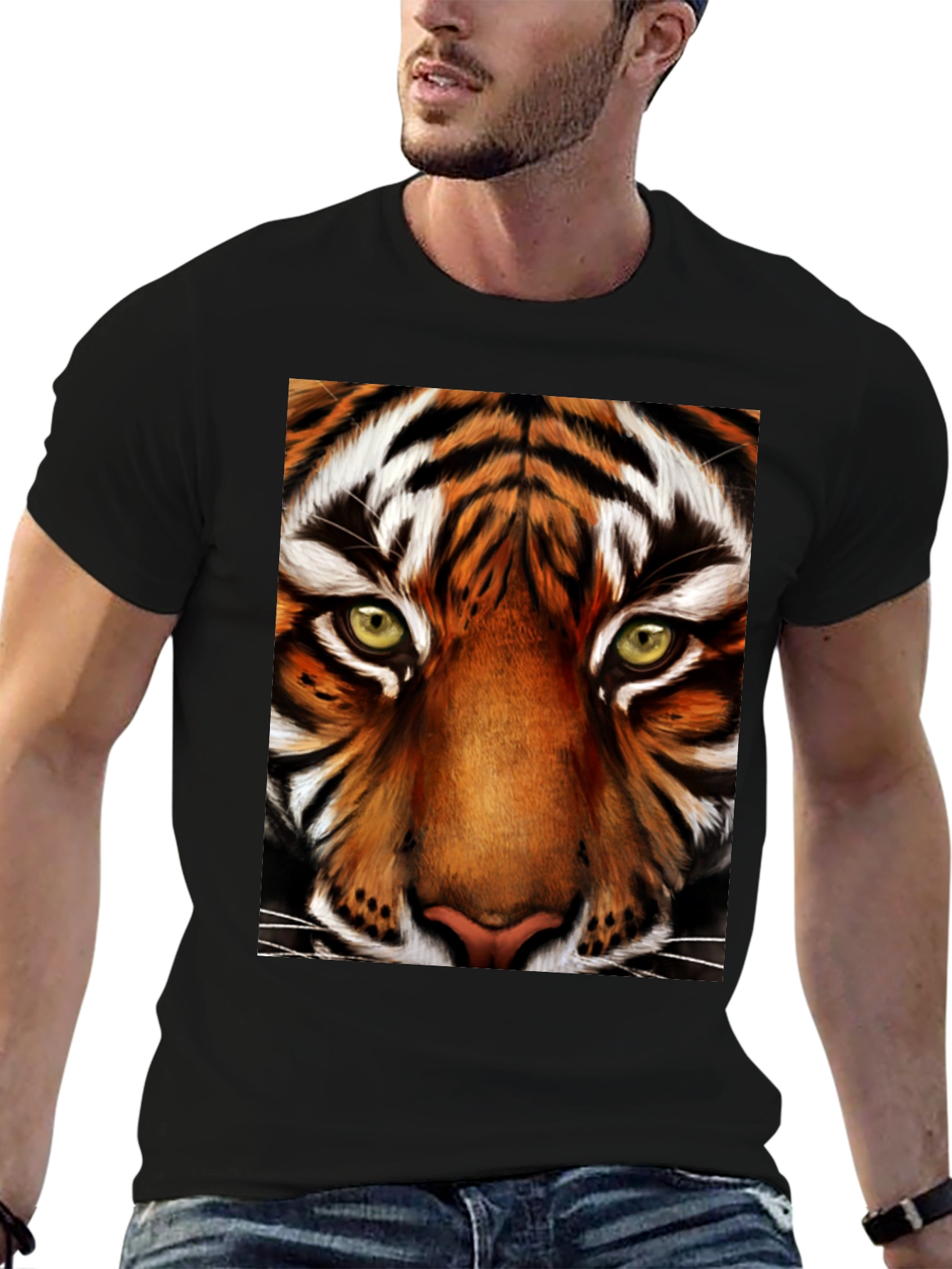 Tiger Face Graphic Black T-Shirt