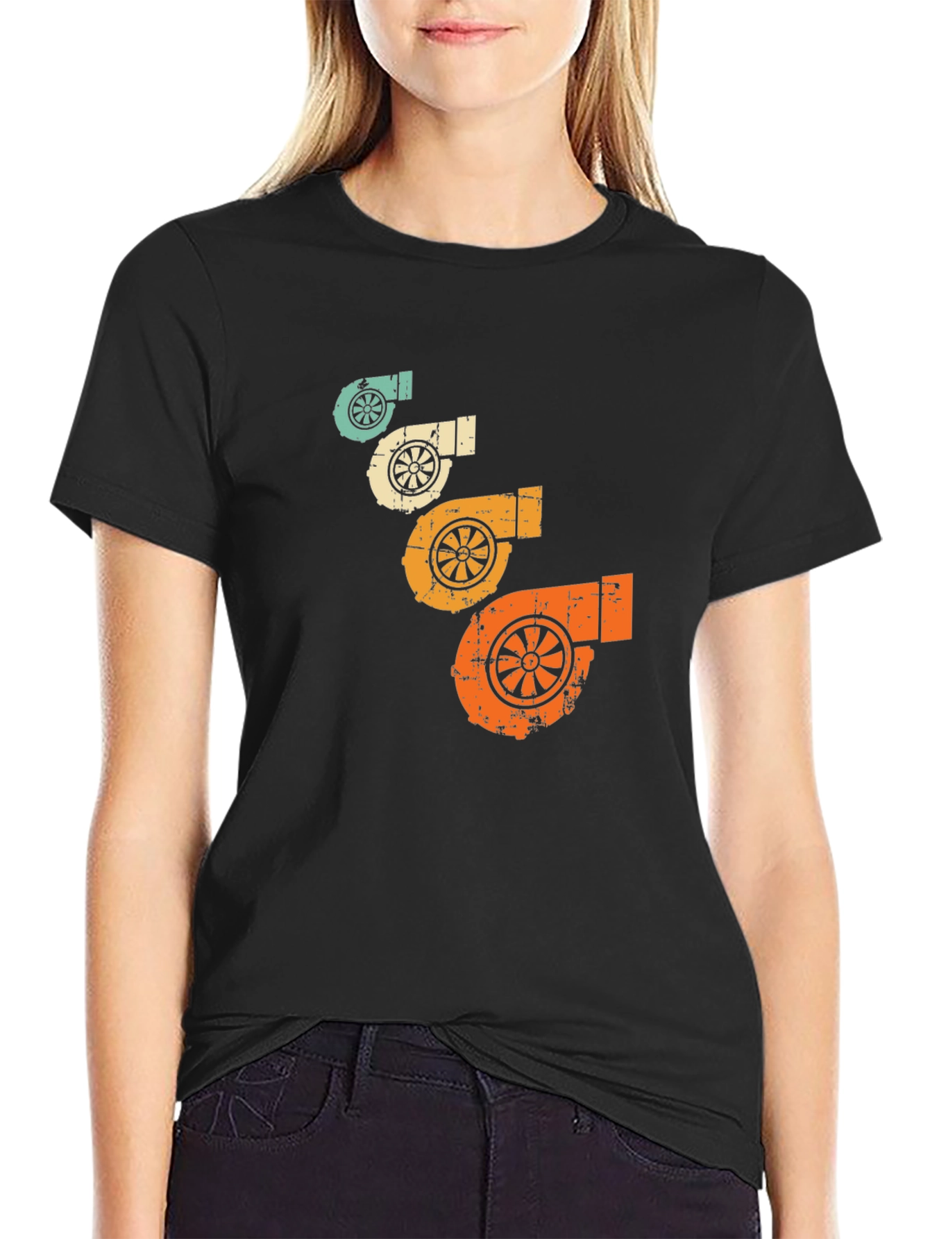 Retro Turbo Graphic Tee - Black Cotton T-Shirt