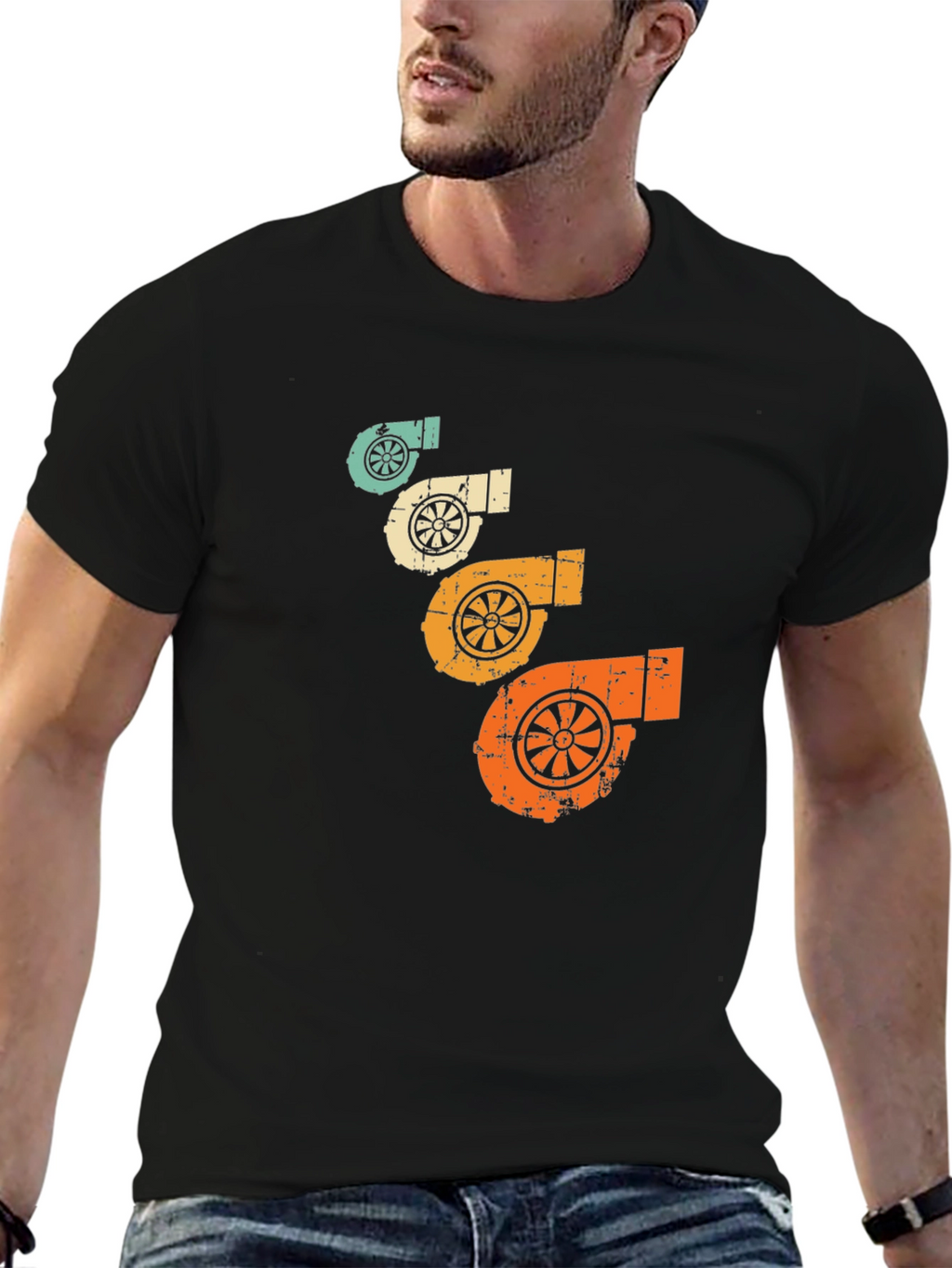 Retro Turbo Graphic Tee - Black Cotton T-Shirt