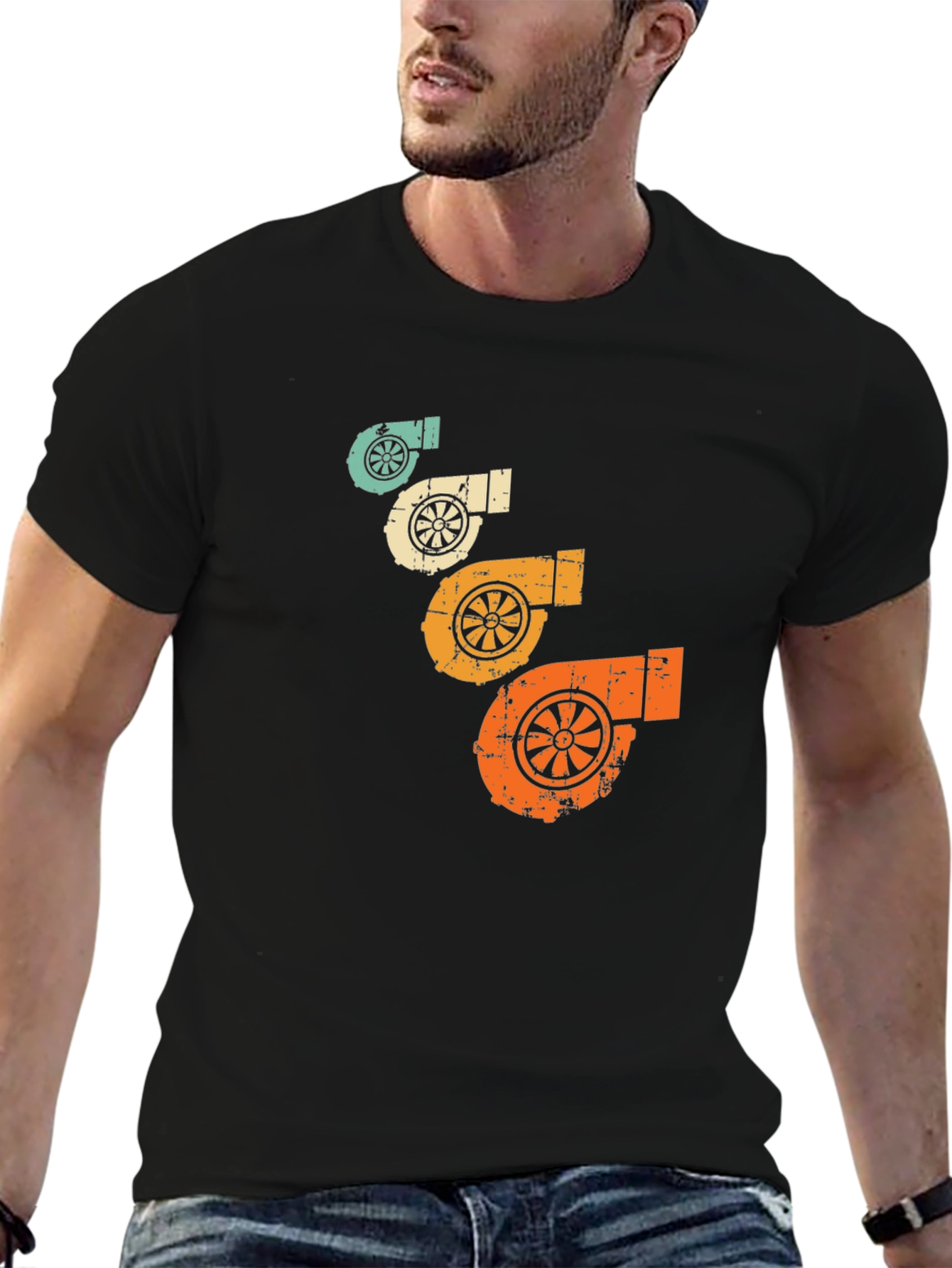 Retro Turbo Graphic Tee - Black Cotton T-Shirt