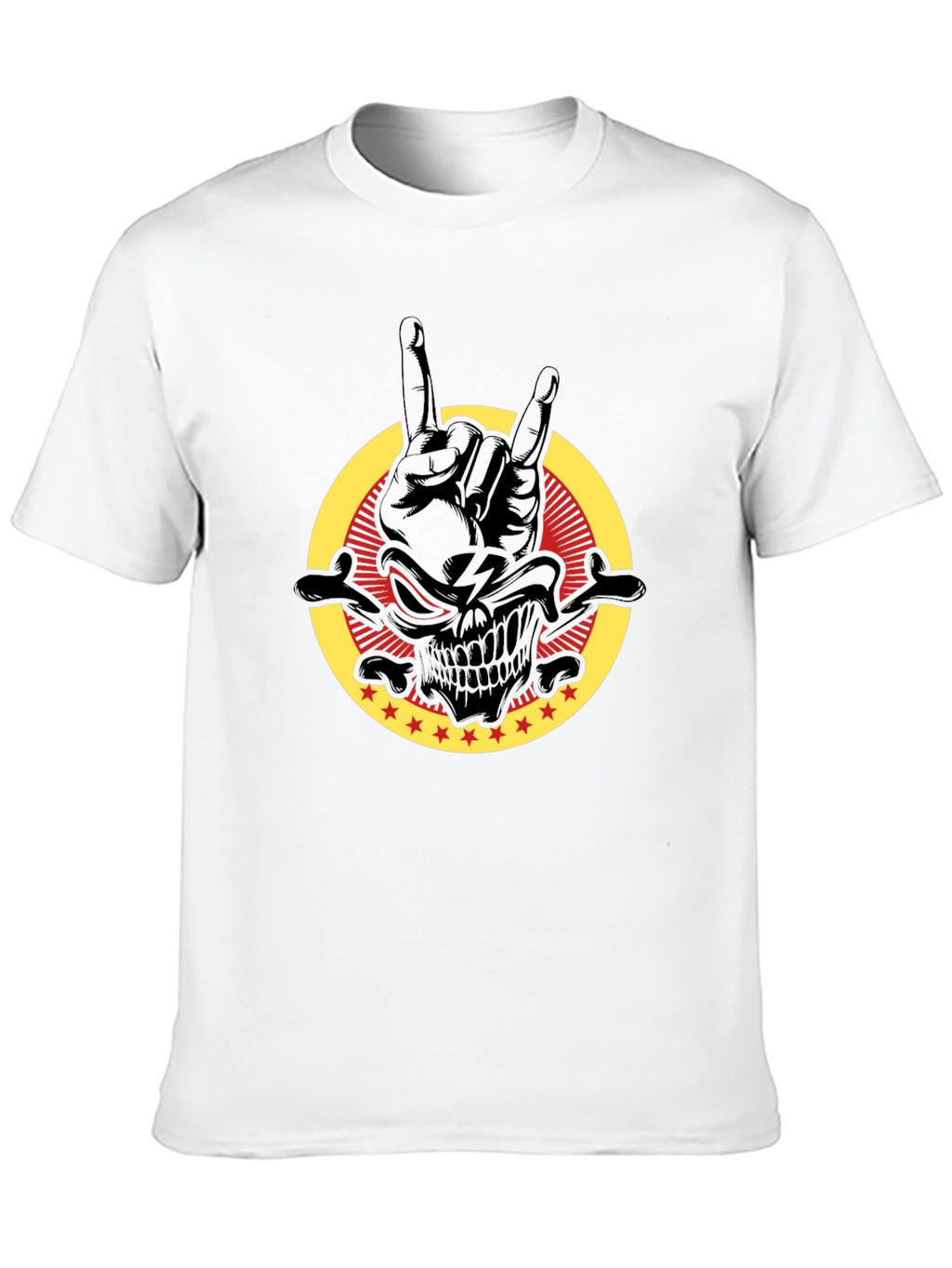 Rock On Skull Graphic Tee - Black Cotton T-Shirt