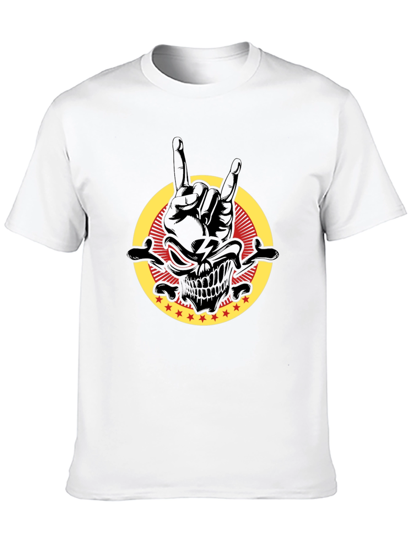 Rock On Skull Graphic Tee - Black Cotton T-Shirt