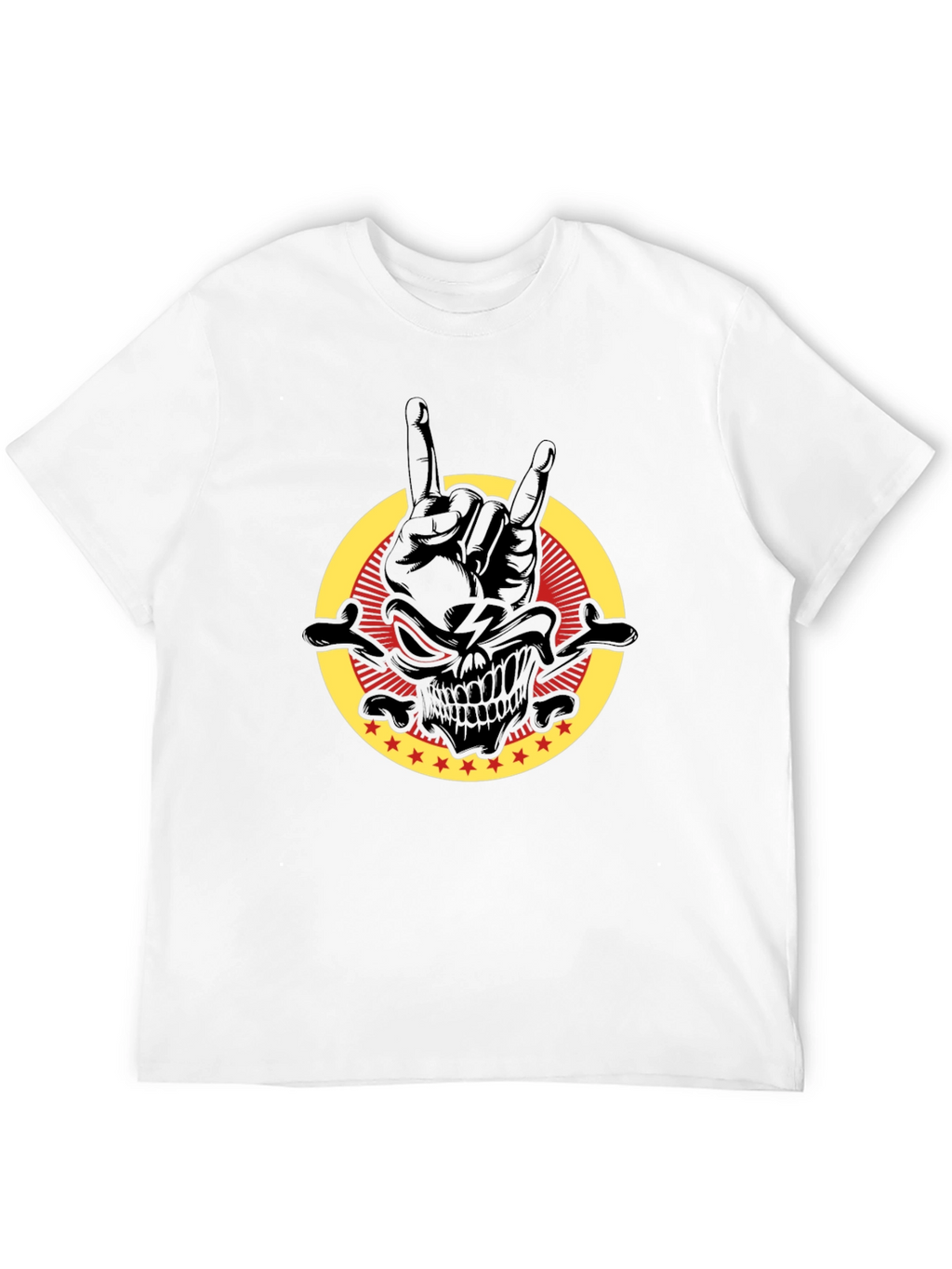 Rock On Skull Graphic Tee - Black Cotton T-Shirt