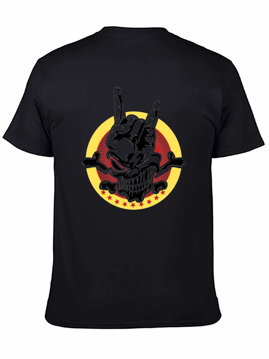 Rock On Skull Graphic Tee - Black Cotton T-Shirt