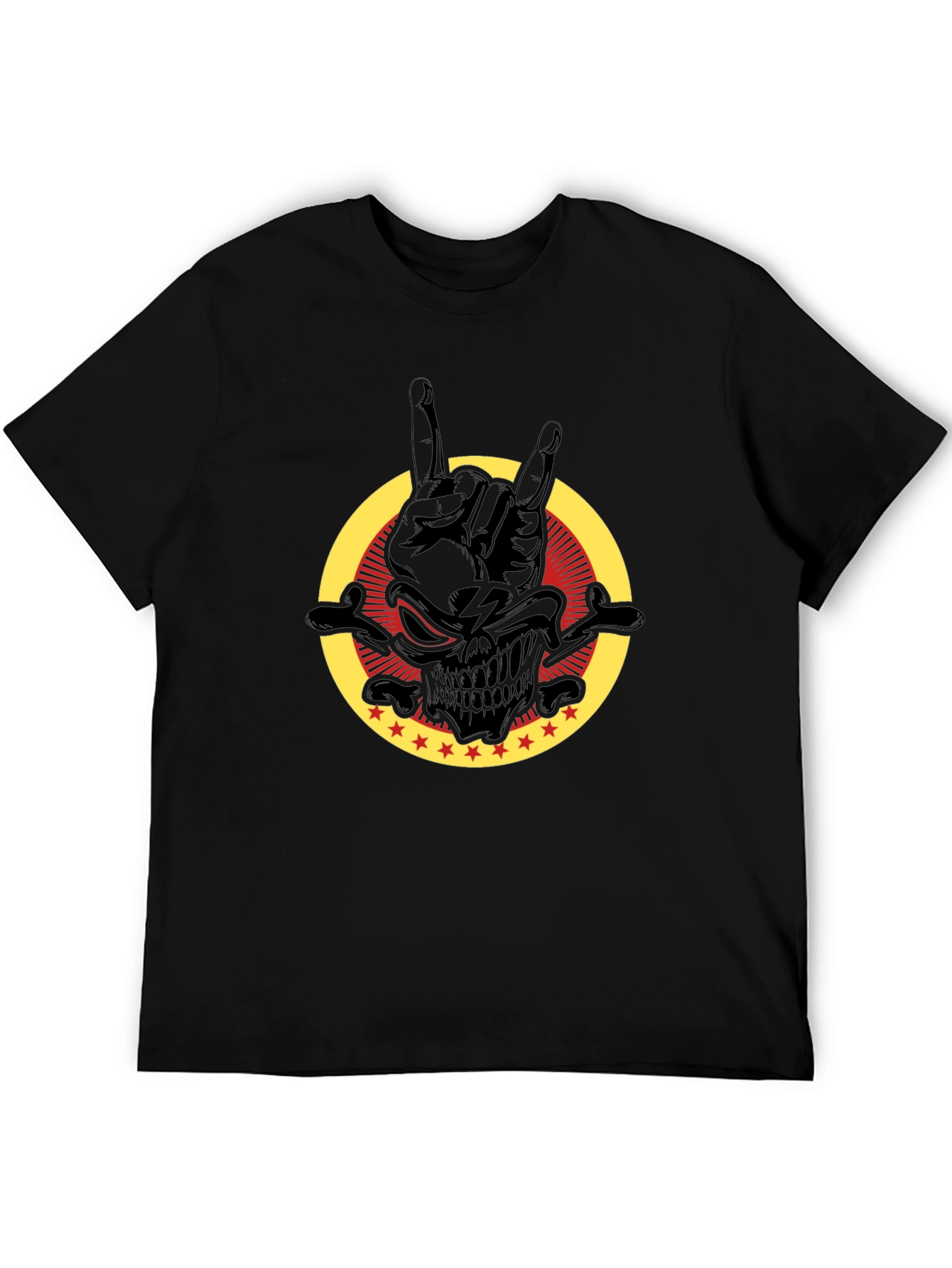 Rock On Skull Graphic Tee - Black Cotton T-Shirt
