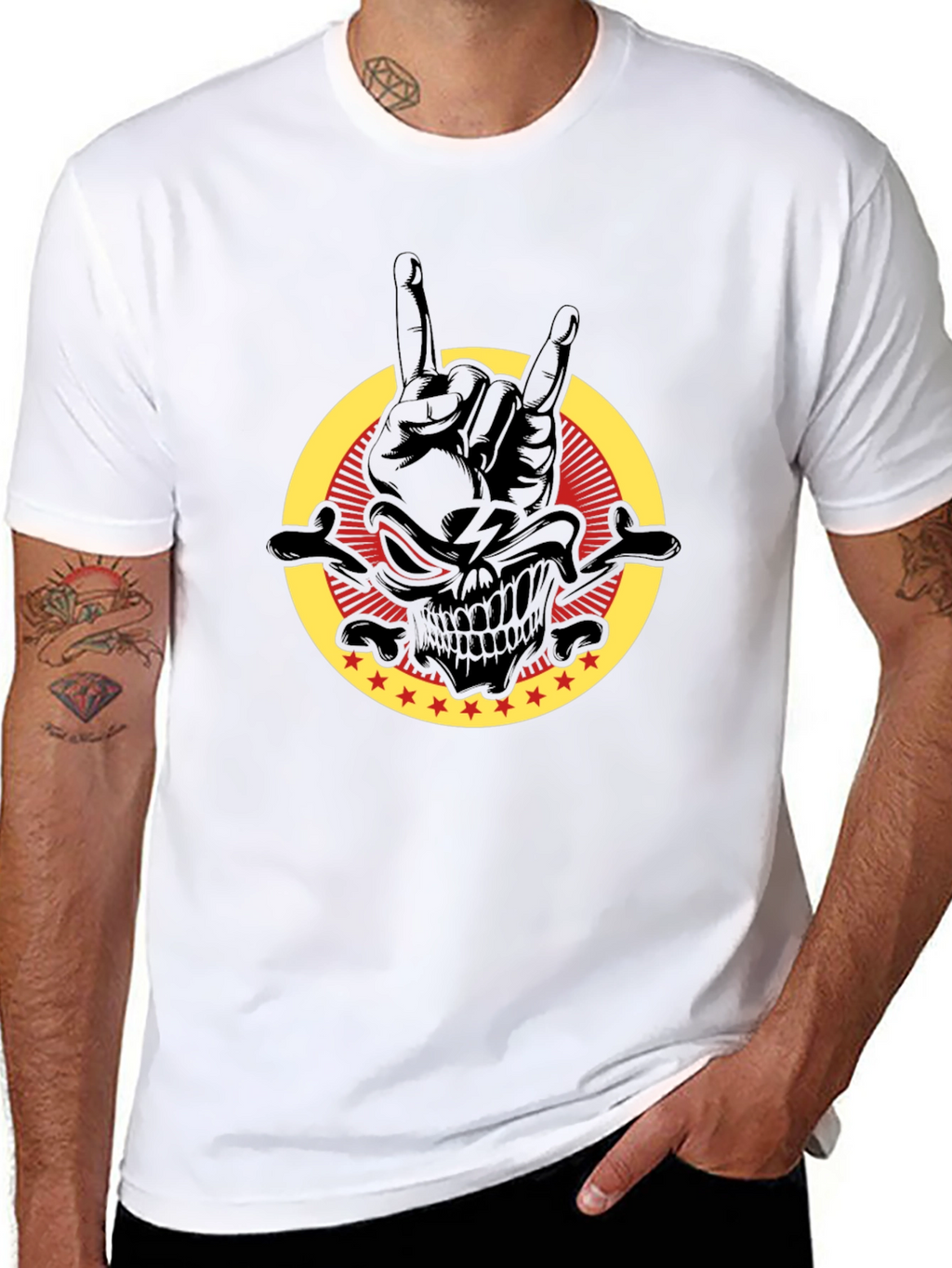 Rock On Skull Graphic Tee - Black Cotton T-Shirt