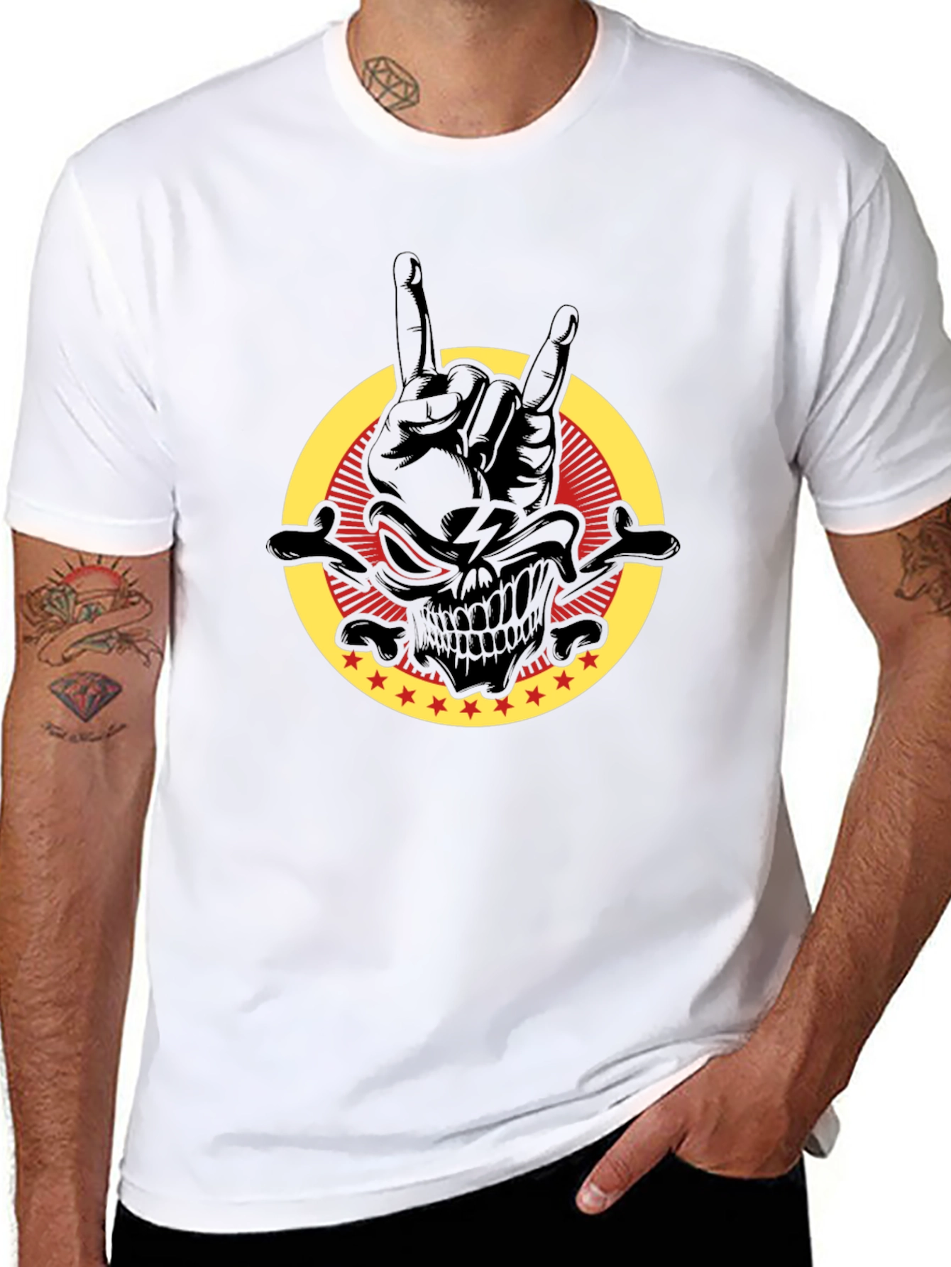 Rock On Skull Graphic Tee - Black Cotton T-Shirt