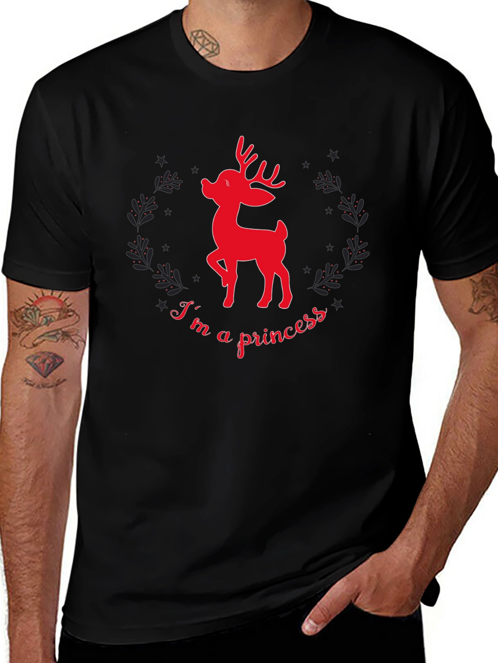 Reindeer Princess Graphic Tee - Black