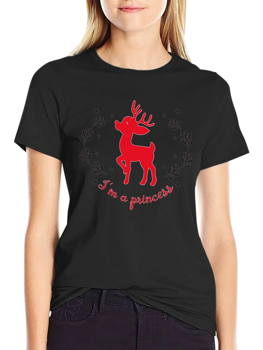 Reindeer Princess Graphic Tee - Black