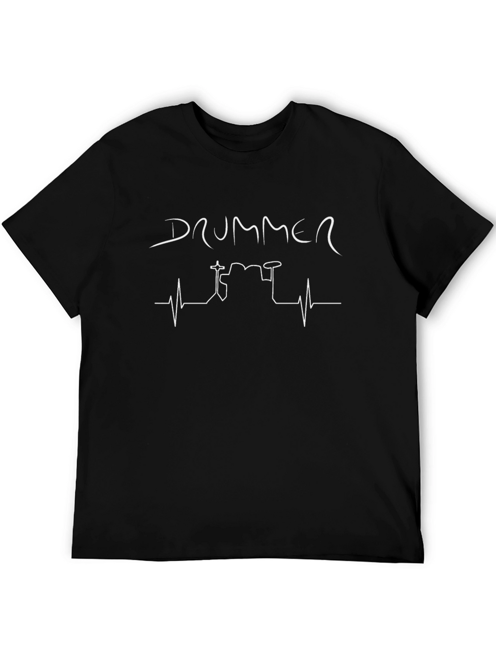 Drummer Heartbeat Graphic Tee - Black Cotton T-Shirt