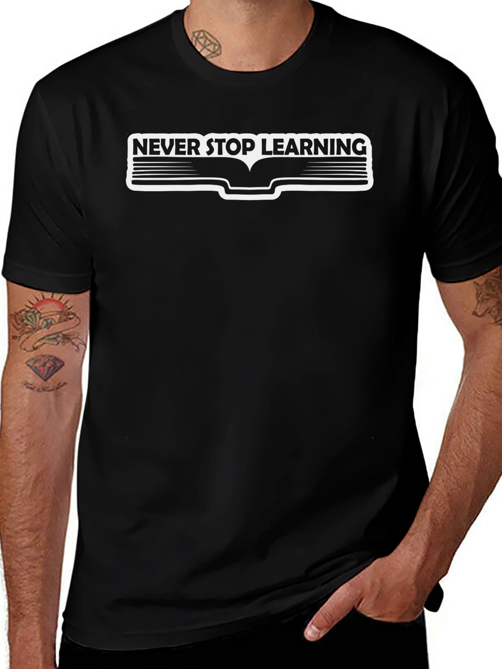 Never Stop Learning T-Shirt - Black