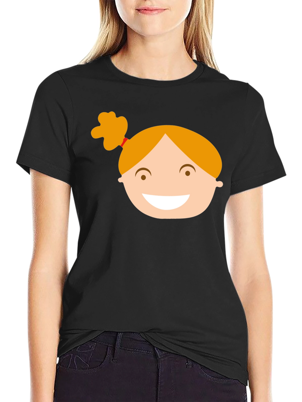 Black Graphic Tee with Girl Cartoon Design