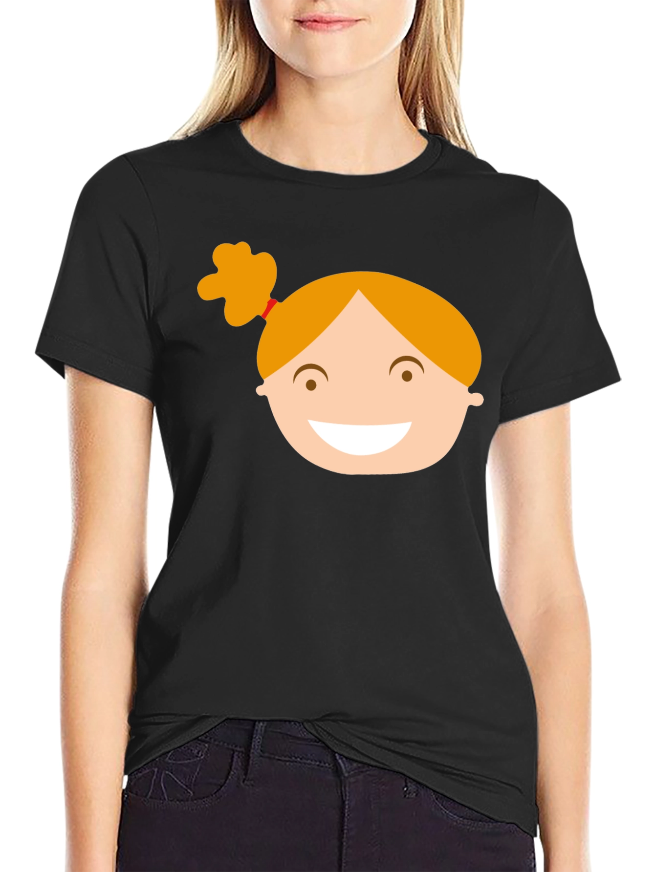 Black Graphic Tee with Girl Cartoon Design