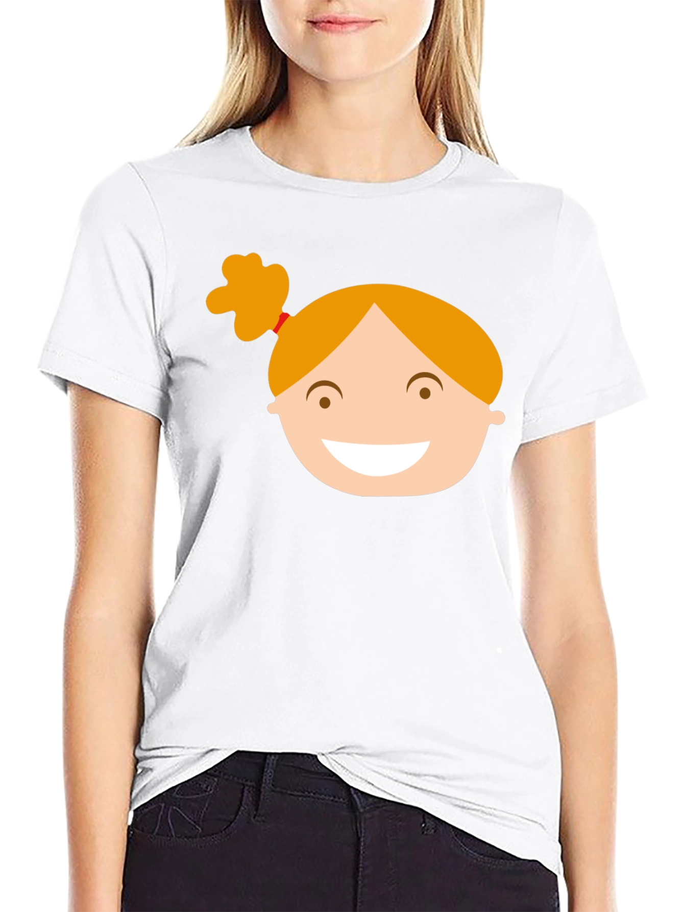Black Graphic Tee with Girl Cartoon Design