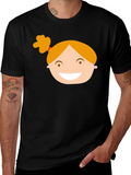 Black Graphic Tee with Girl Cartoon Design