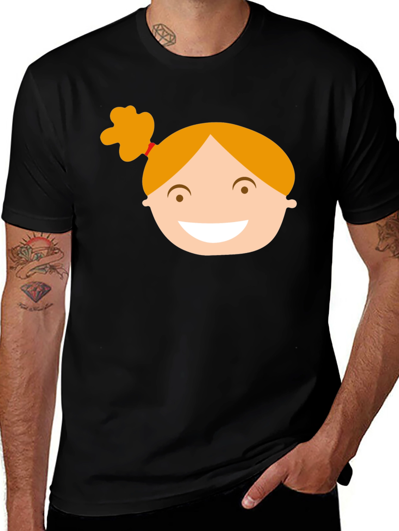 Black Graphic Tee with Girl Cartoon Design