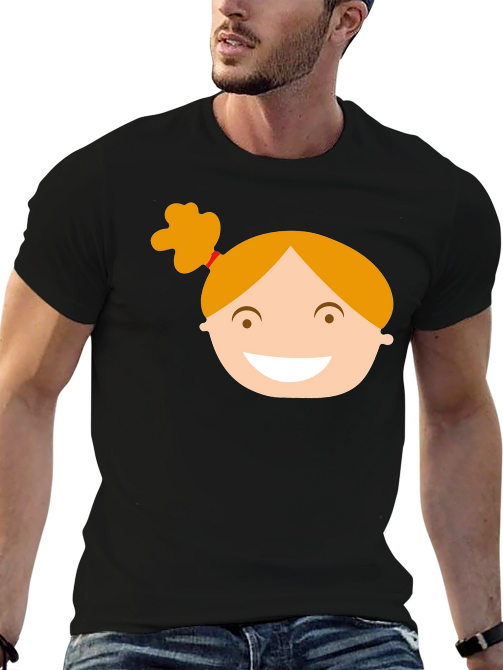 Black Graphic Tee with Girl Cartoon Design