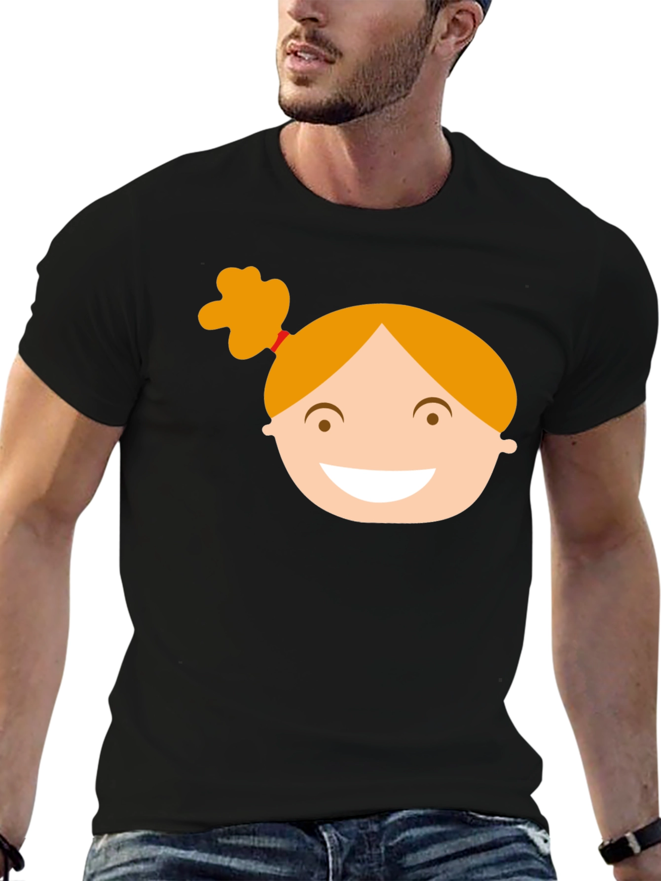 Black Graphic Tee with Girl Cartoon Design