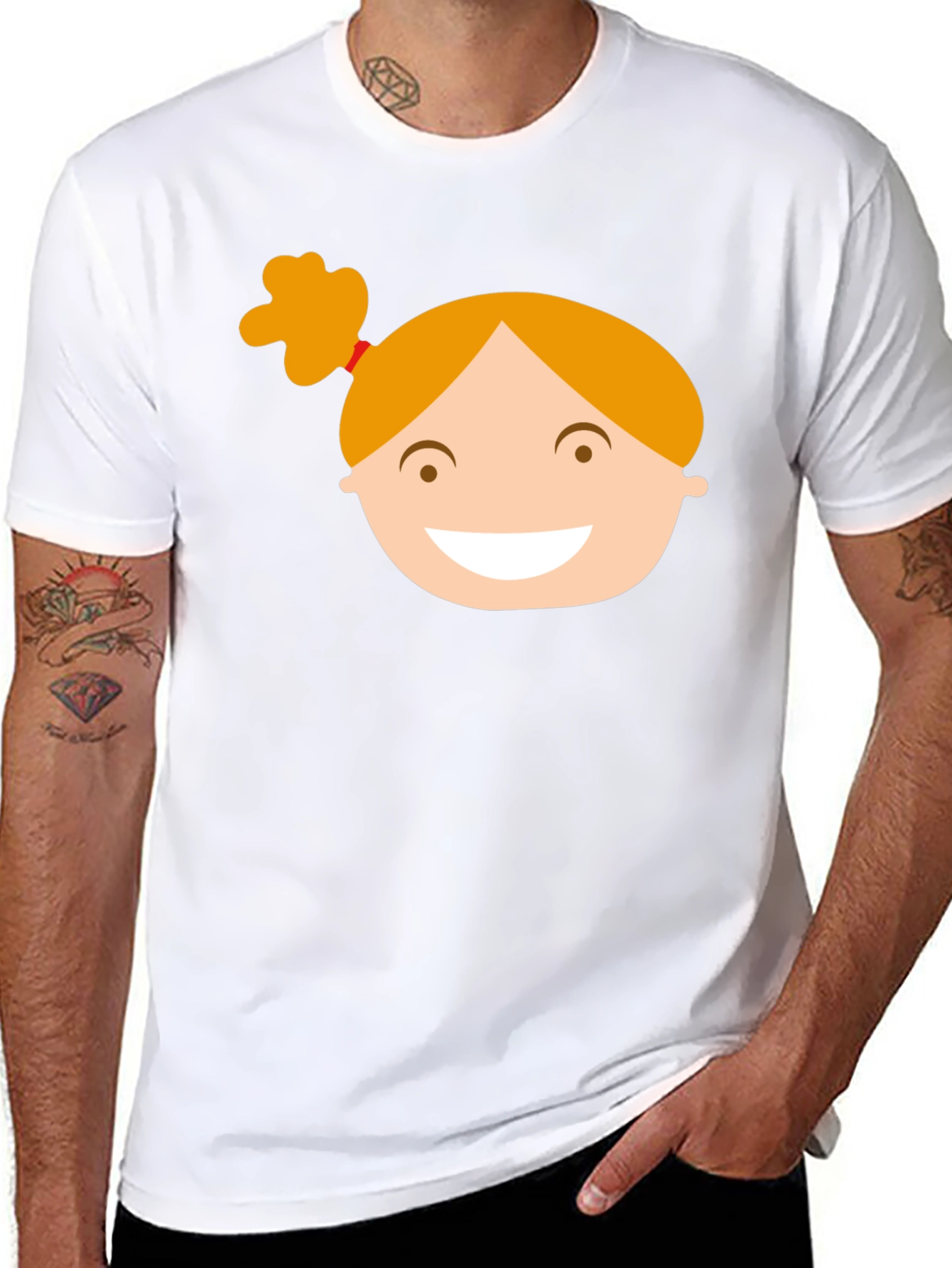 Black Graphic Tee with Girl Cartoon Design