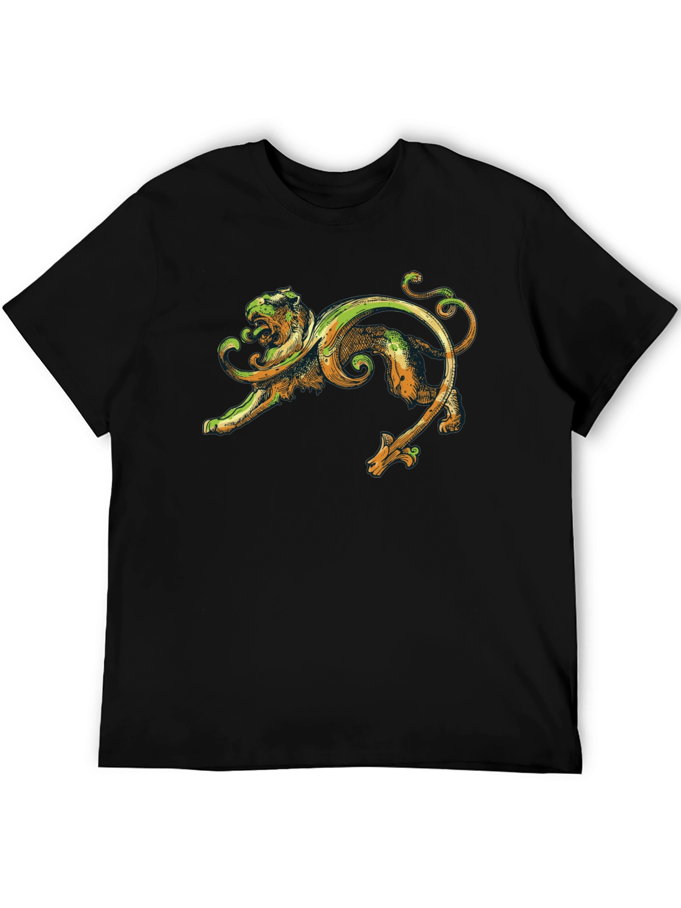 Ornate Lion Graphic Black T-Shirt
