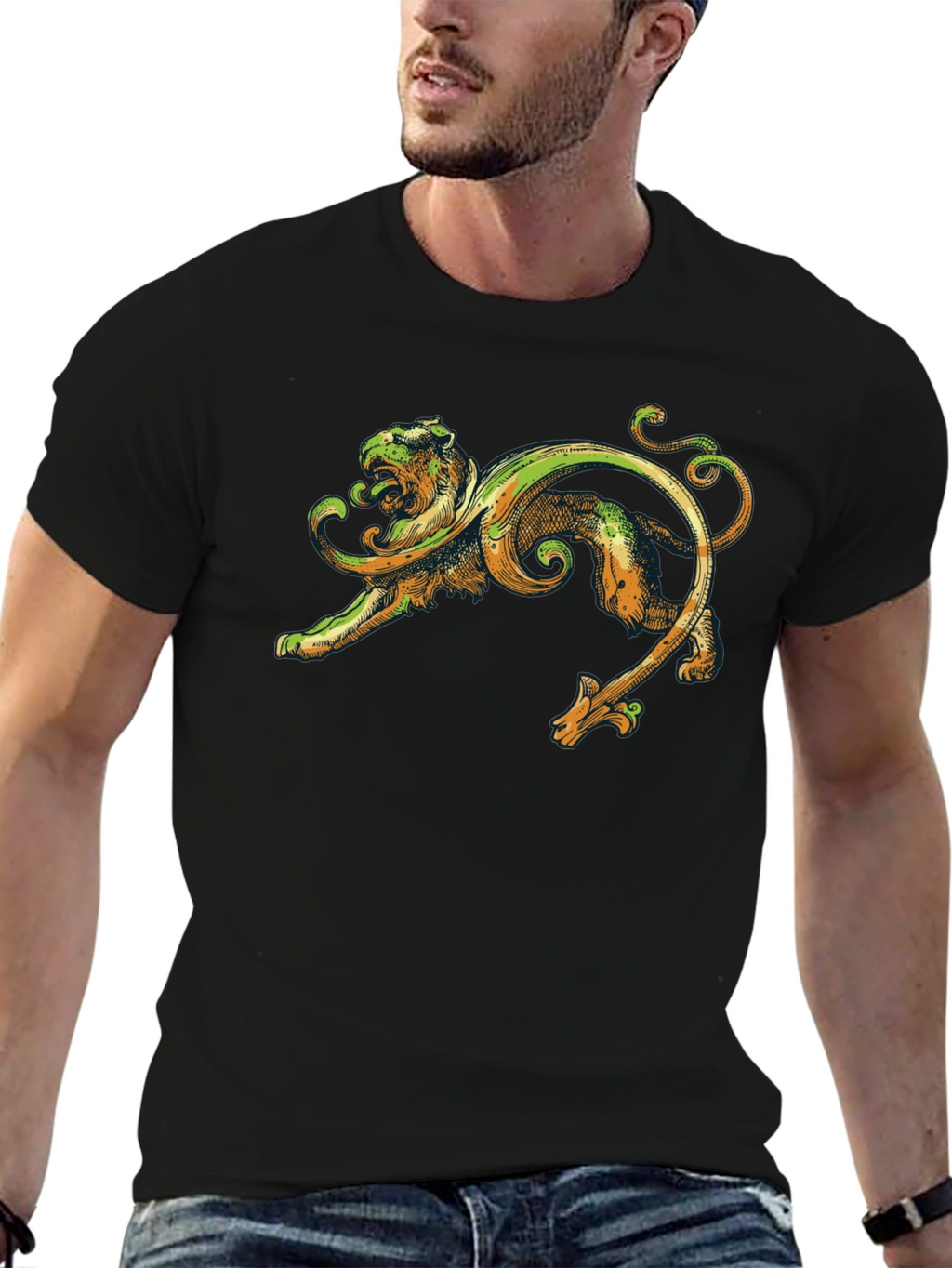 Ornate Lion Graphic Black T-Shirt