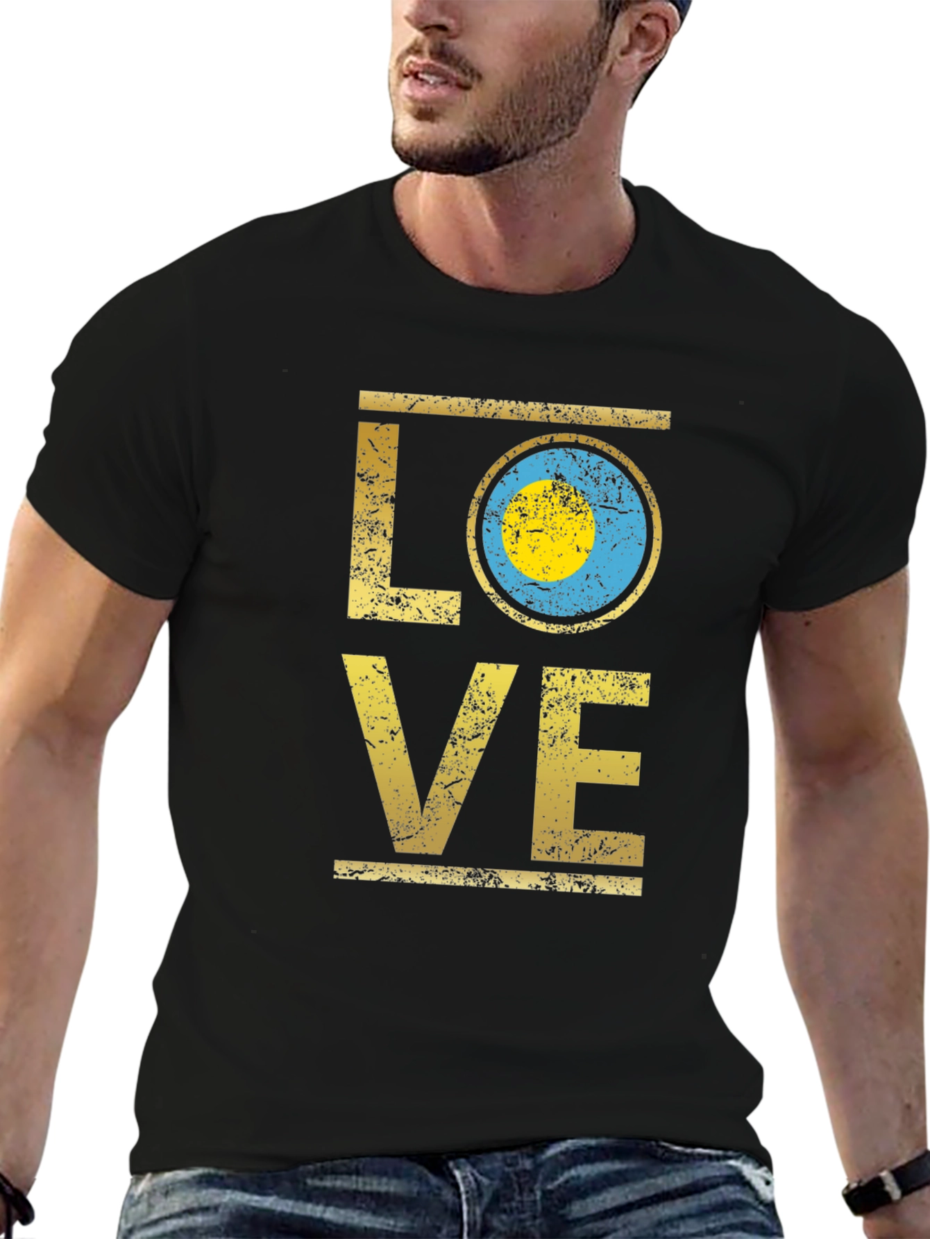 Palau Flag LOVE T-Shirt - Black Cotton Tee
