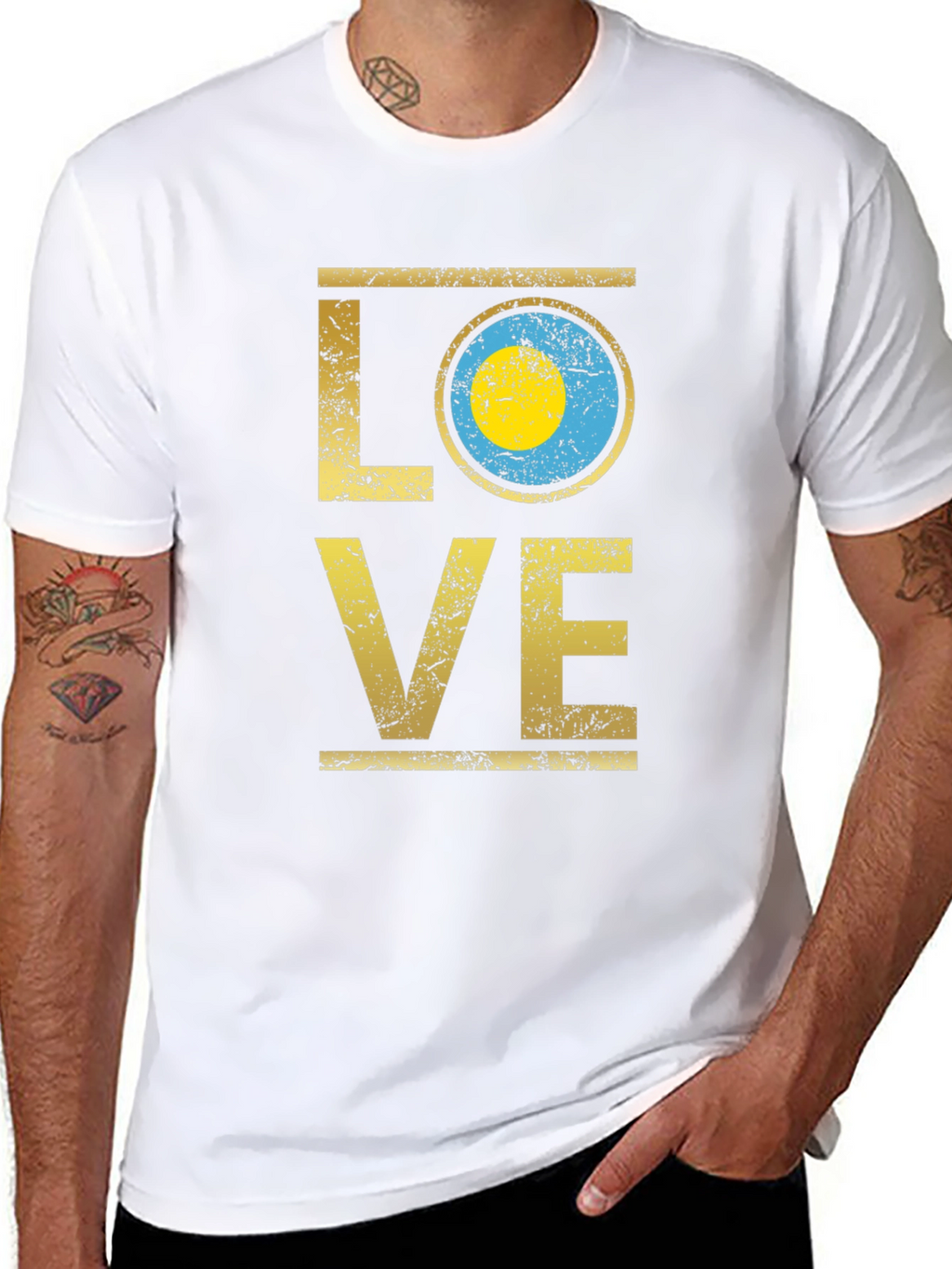 Palau Flag LOVE T-Shirt - Black Cotton Tee