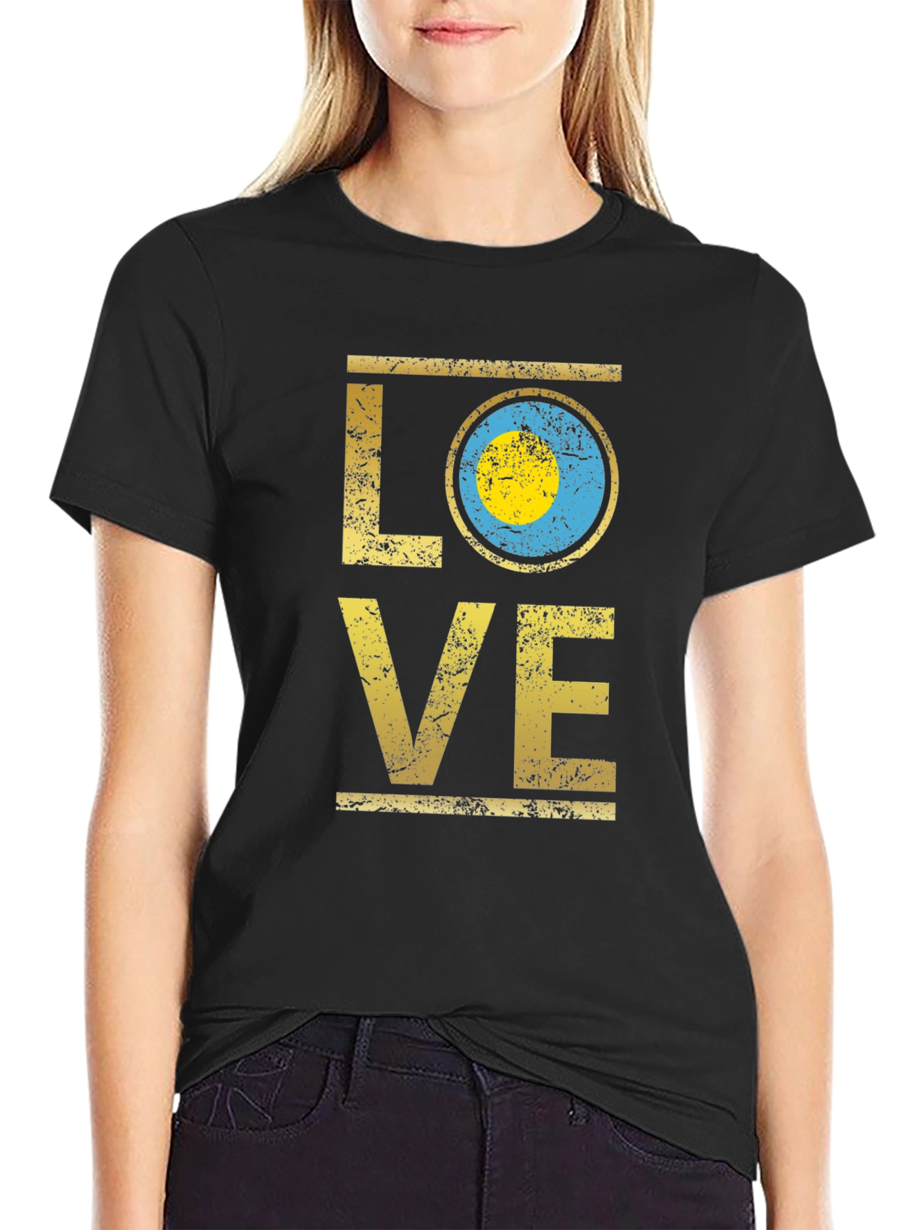 Palau Flag LOVE T-Shirt - Black Cotton Tee