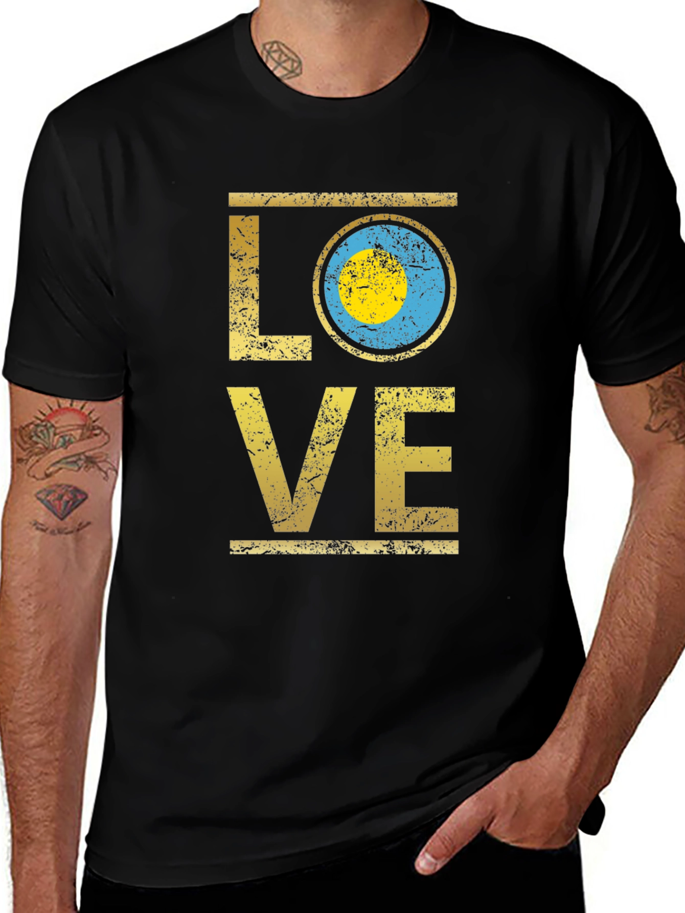 Palau Flag LOVE T-Shirt - Black Cotton Tee