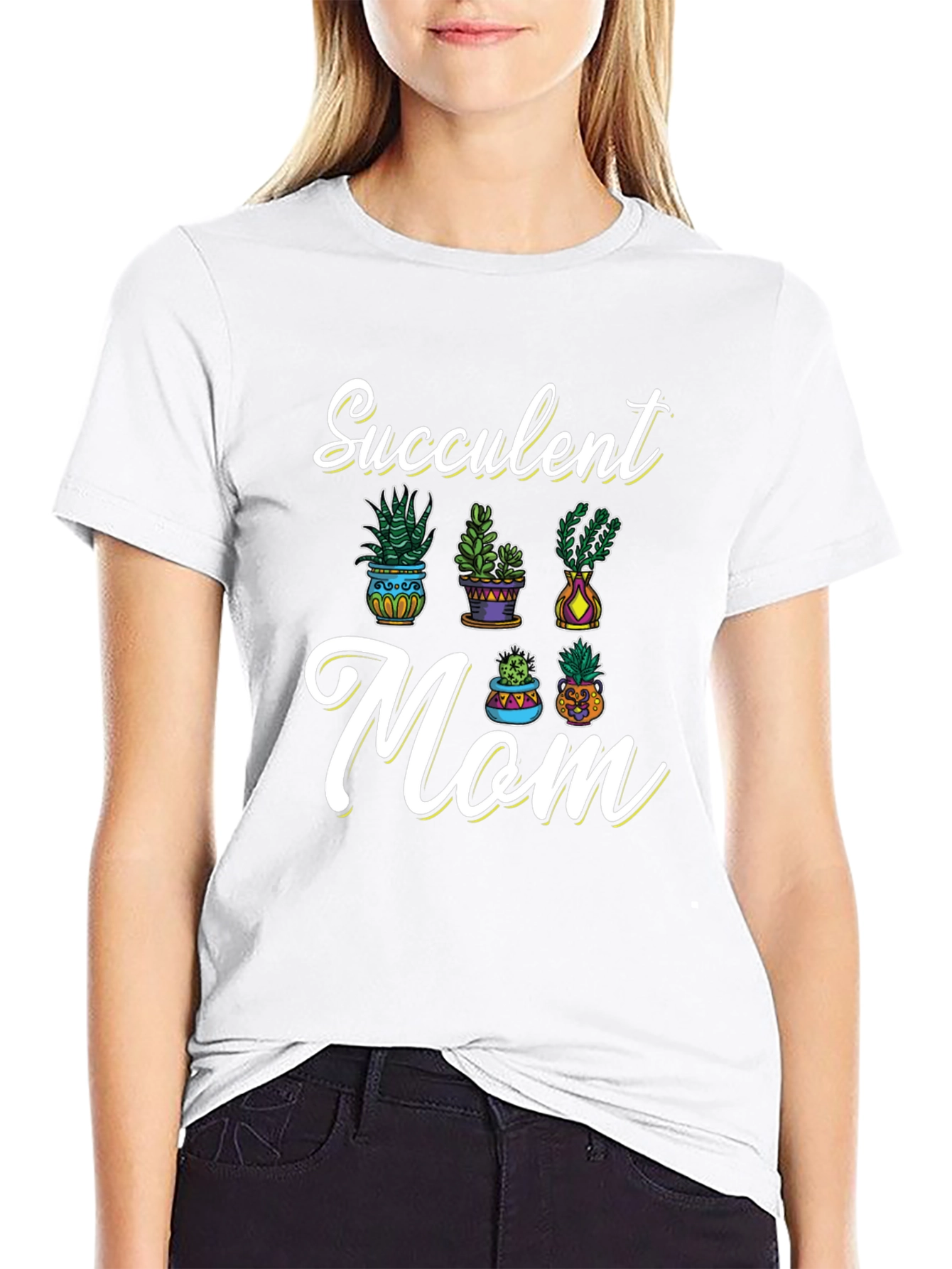 Succulent Mom Graphic Tee - Black Cotton T-Shirt