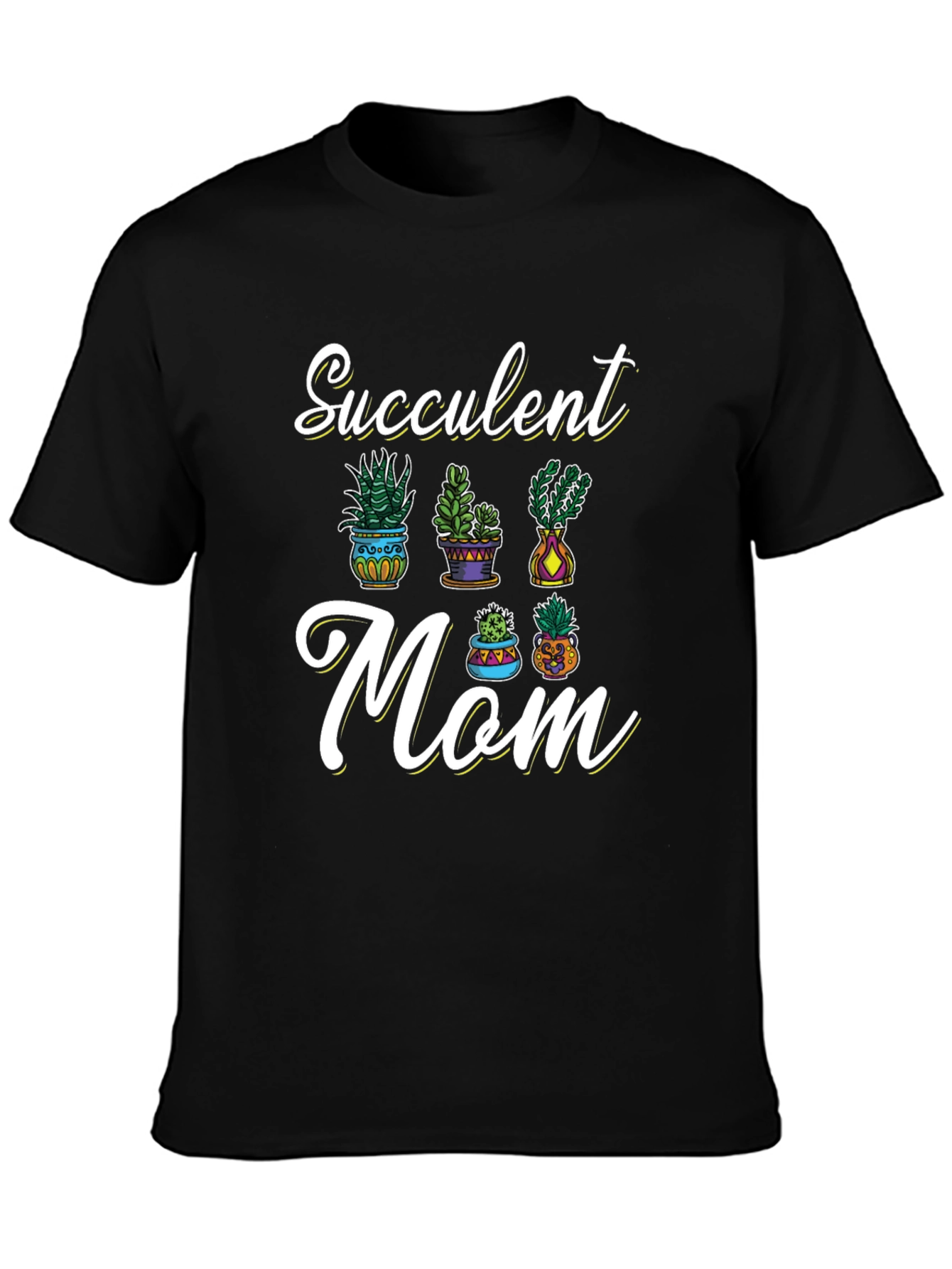 Succulent Mom Graphic Tee - Black Cotton T-Shirt
