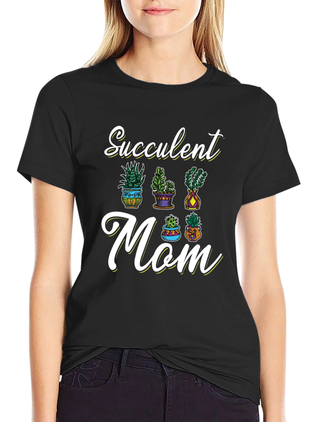 Succulent Mom Graphic Tee - Black Cotton T-Shirt