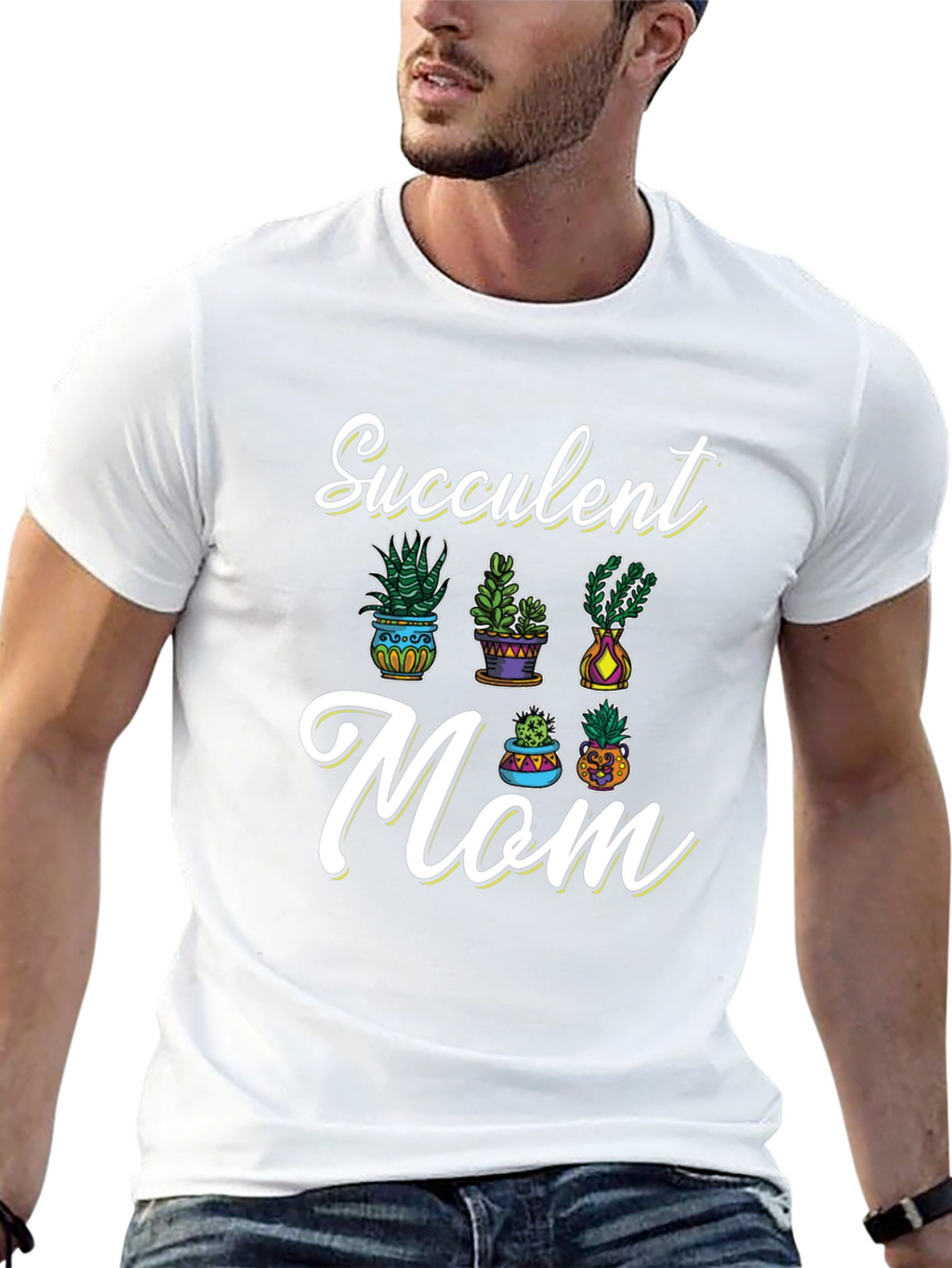 Succulent Mom Graphic Tee - Black Cotton T-Shirt