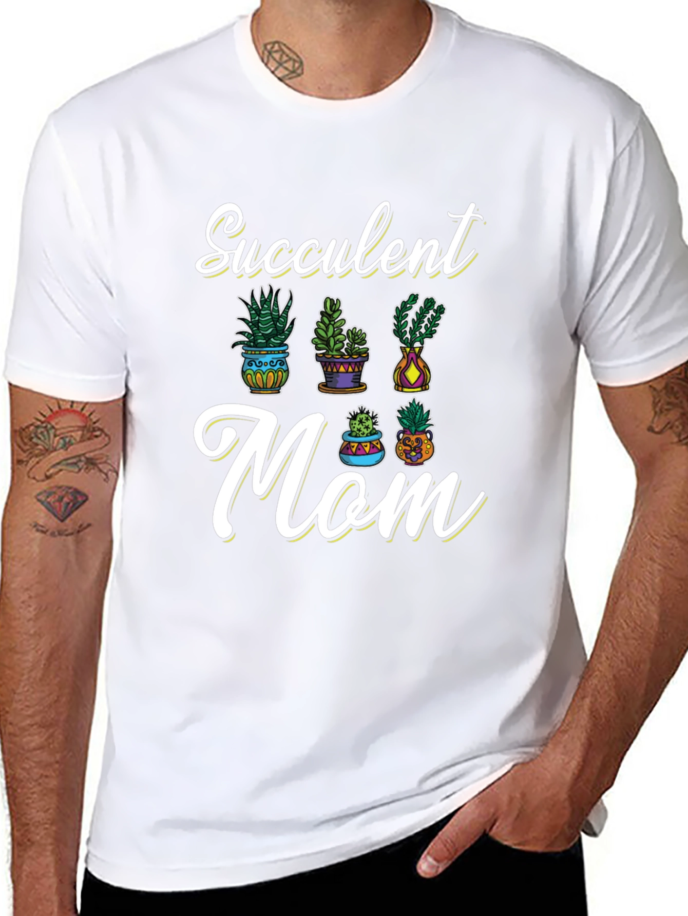 Succulent Mom Graphic Tee - Black Cotton T-Shirt