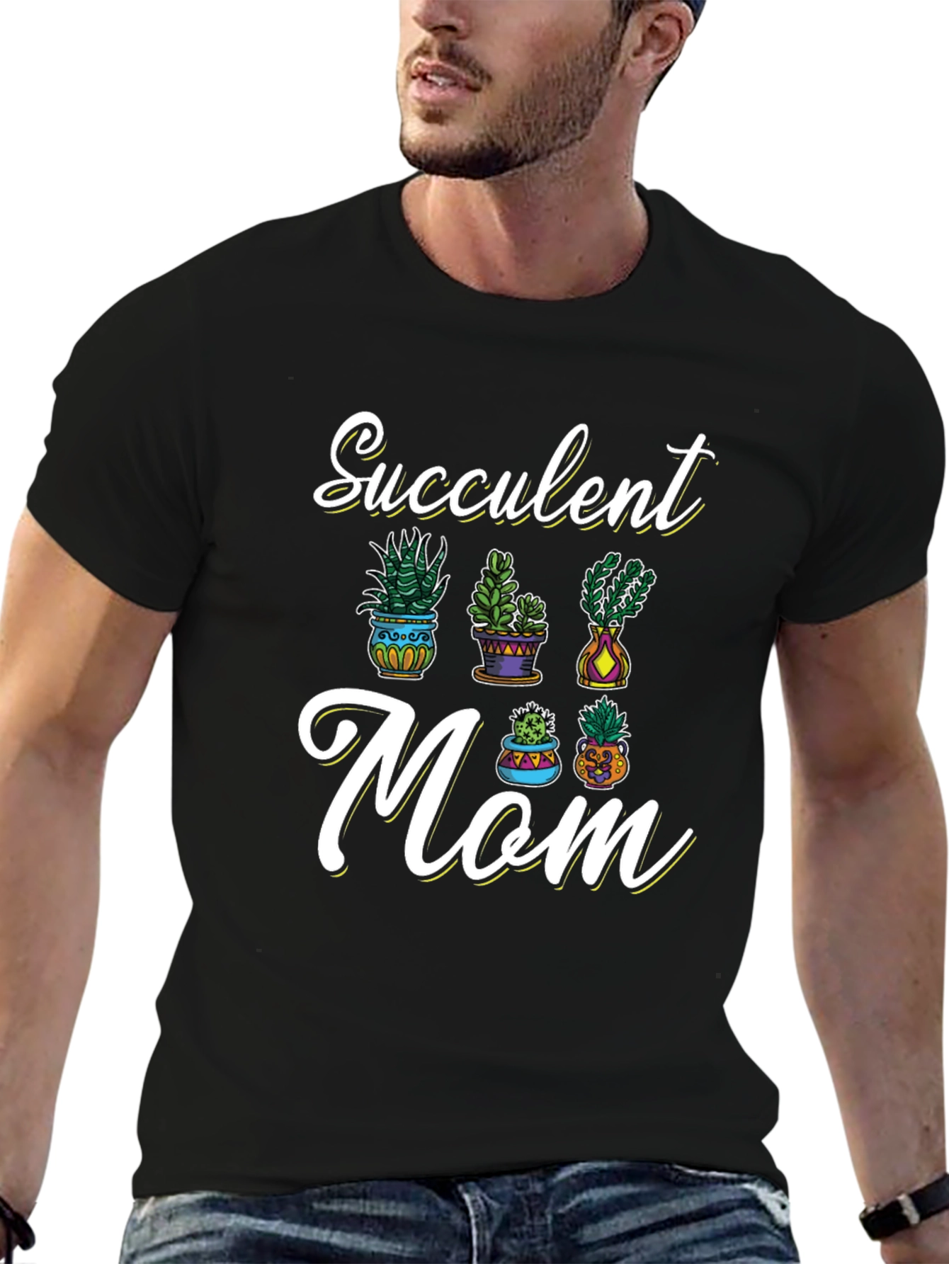 Succulent Mom Graphic Tee - Black Cotton T-Shirt