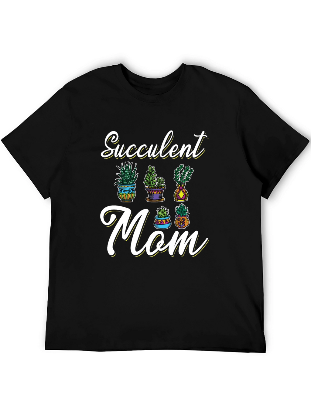 Succulent Mom Graphic Tee - Black Cotton T-Shirt