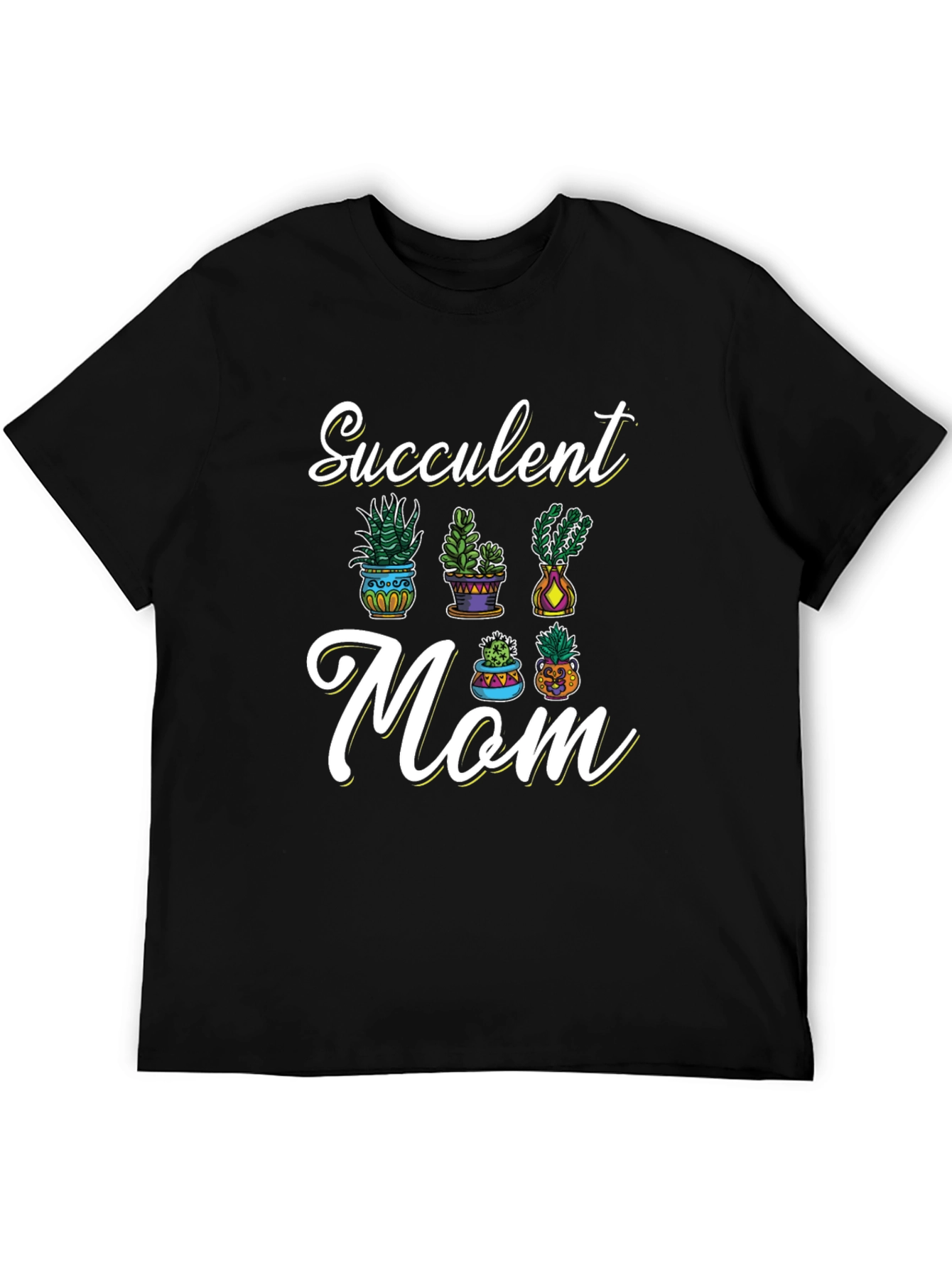 Succulent Mom Graphic Tee - Black Cotton T-Shirt