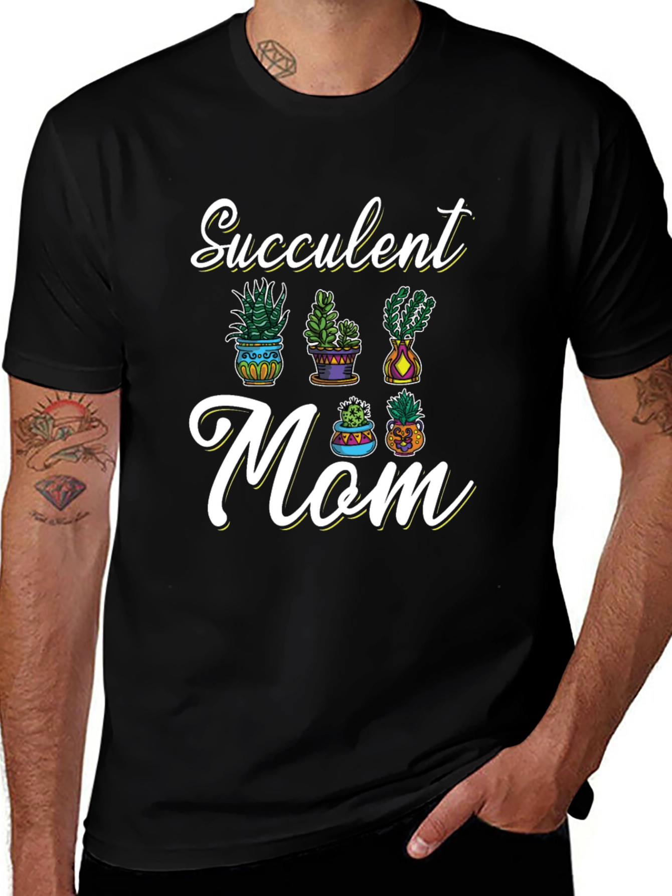 Succulent Mom Graphic Tee - Black Cotton T-Shirt