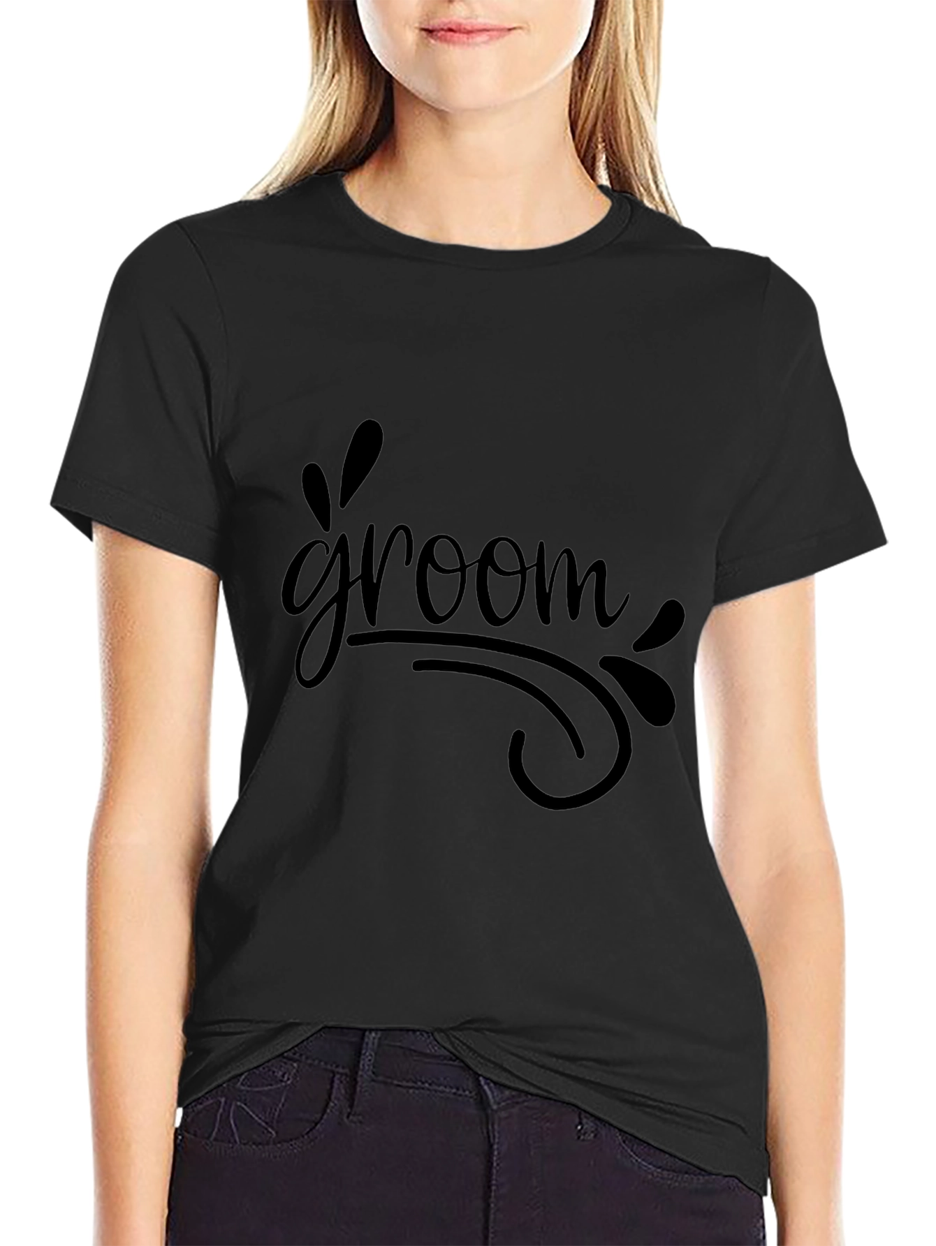 Groom T-Shirt - Black Crew Neck Wedding Apparel
