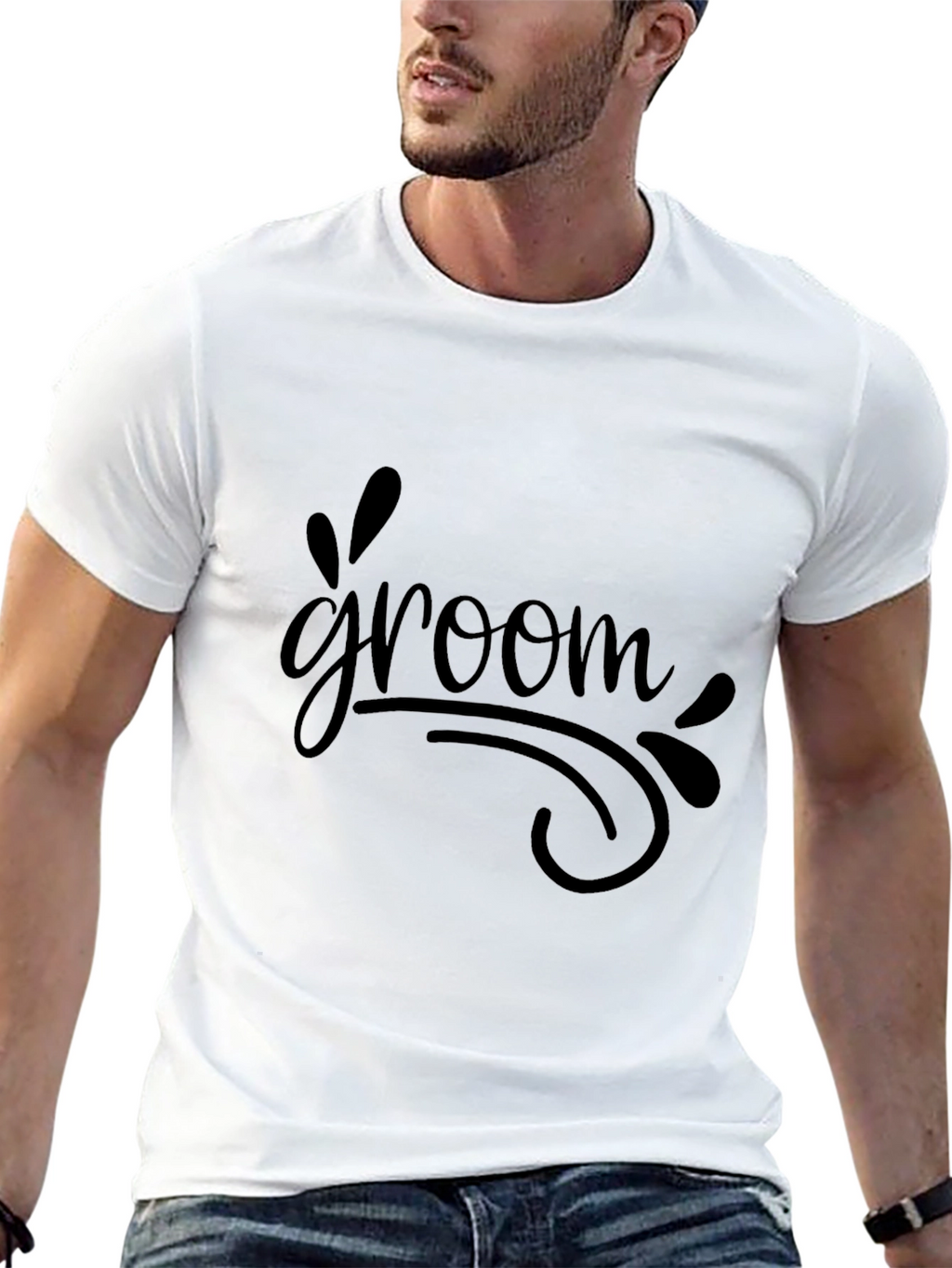 Groom T-Shirt - Black Crew Neck Wedding Apparel