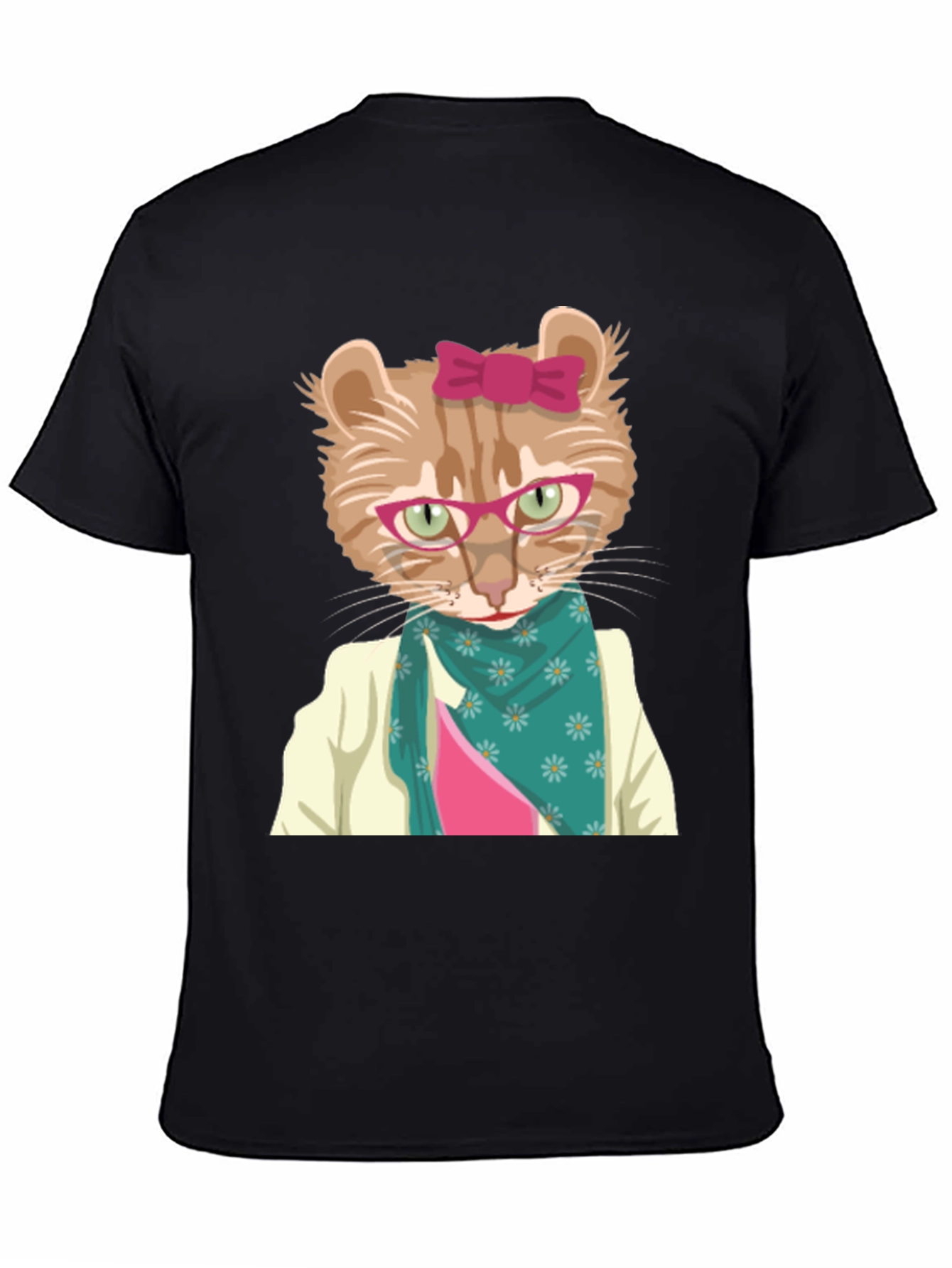 Funny Cat T-Shirt with Glasses and Scarf